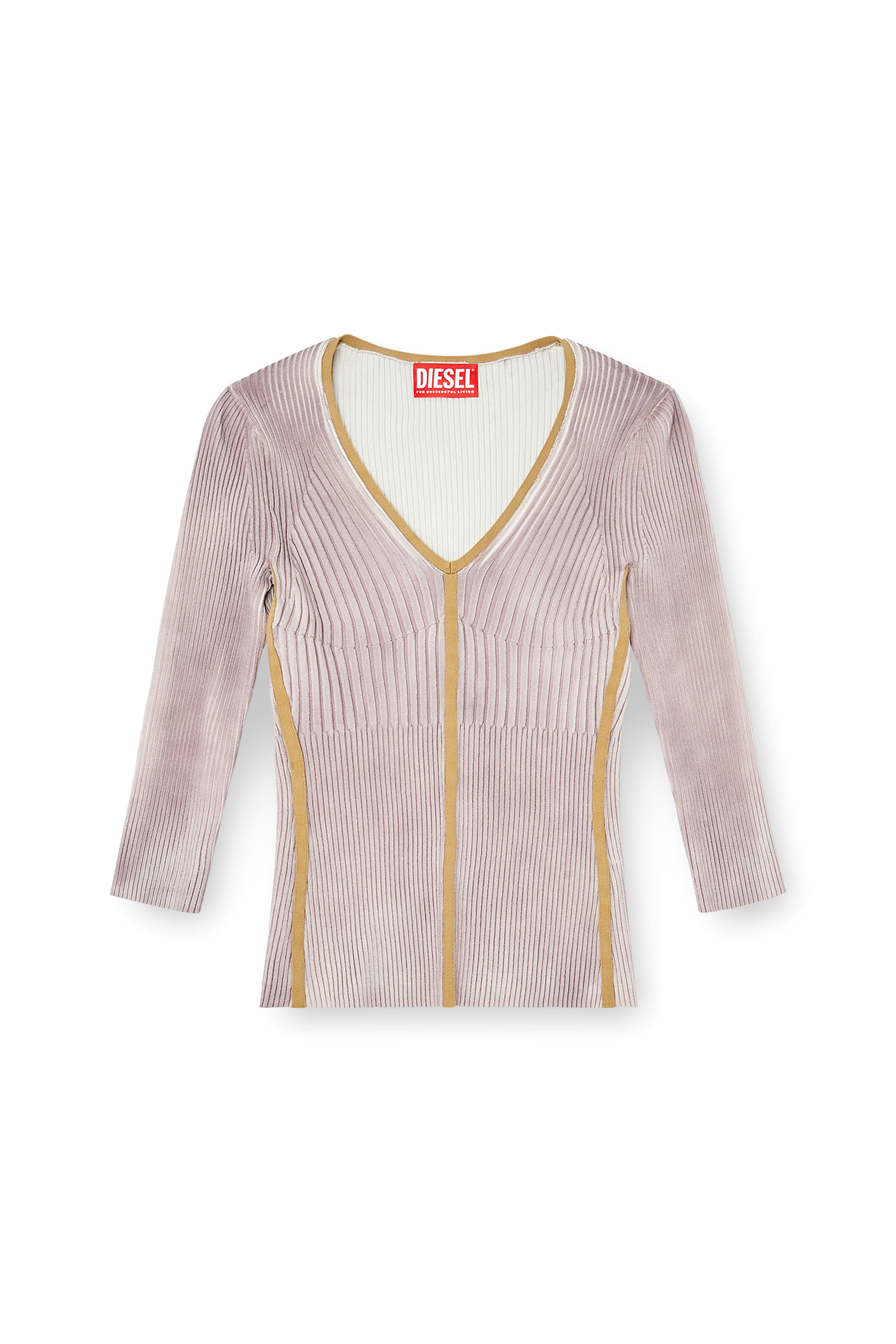 Diesel - M-SARMANI, Woman's Ribbed V-neck jumper with contrast bands in null - 3