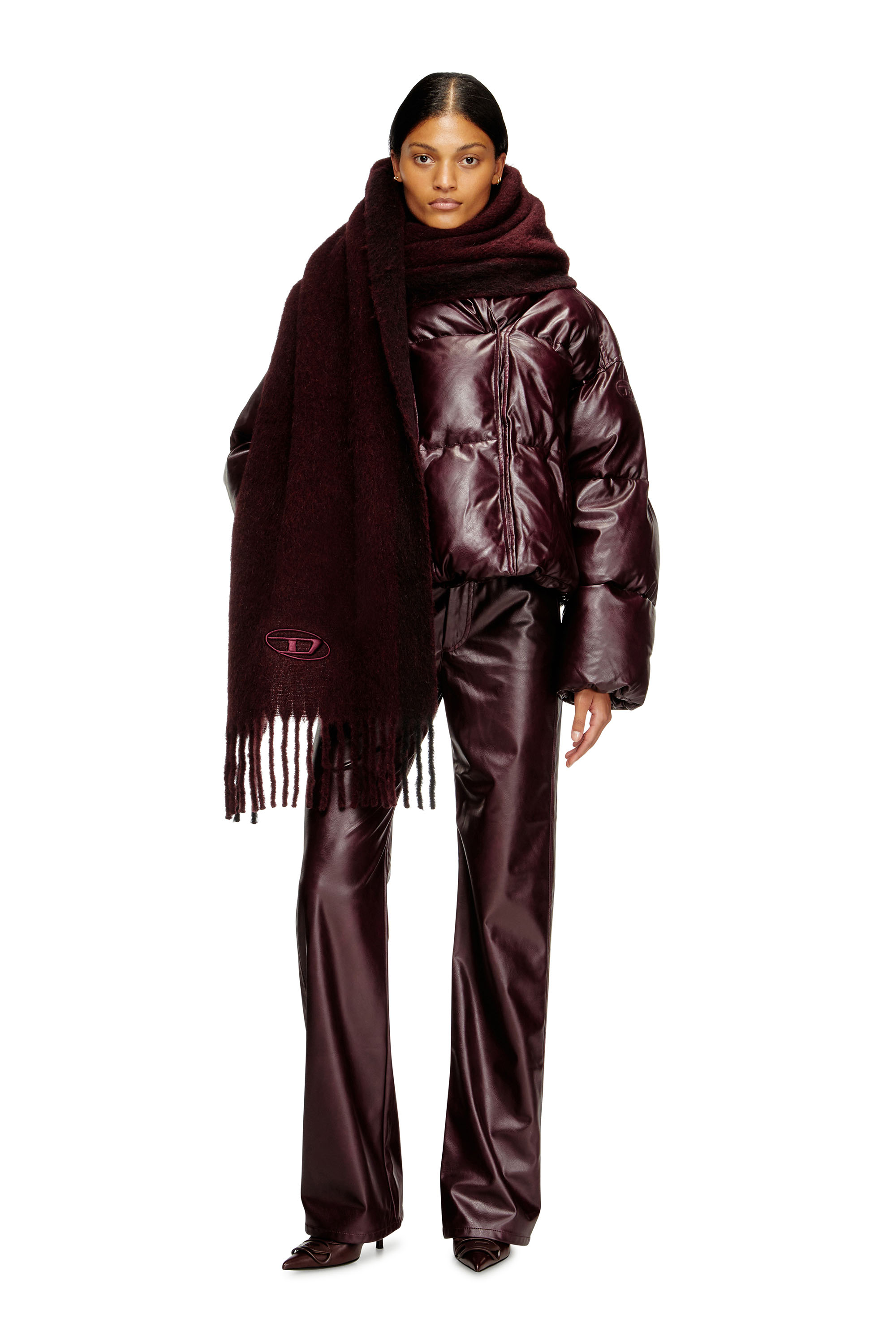 Diesel - FR-S-OLID, Unisex's Jacquard wool scarf in burgundy in Burgundy - 5