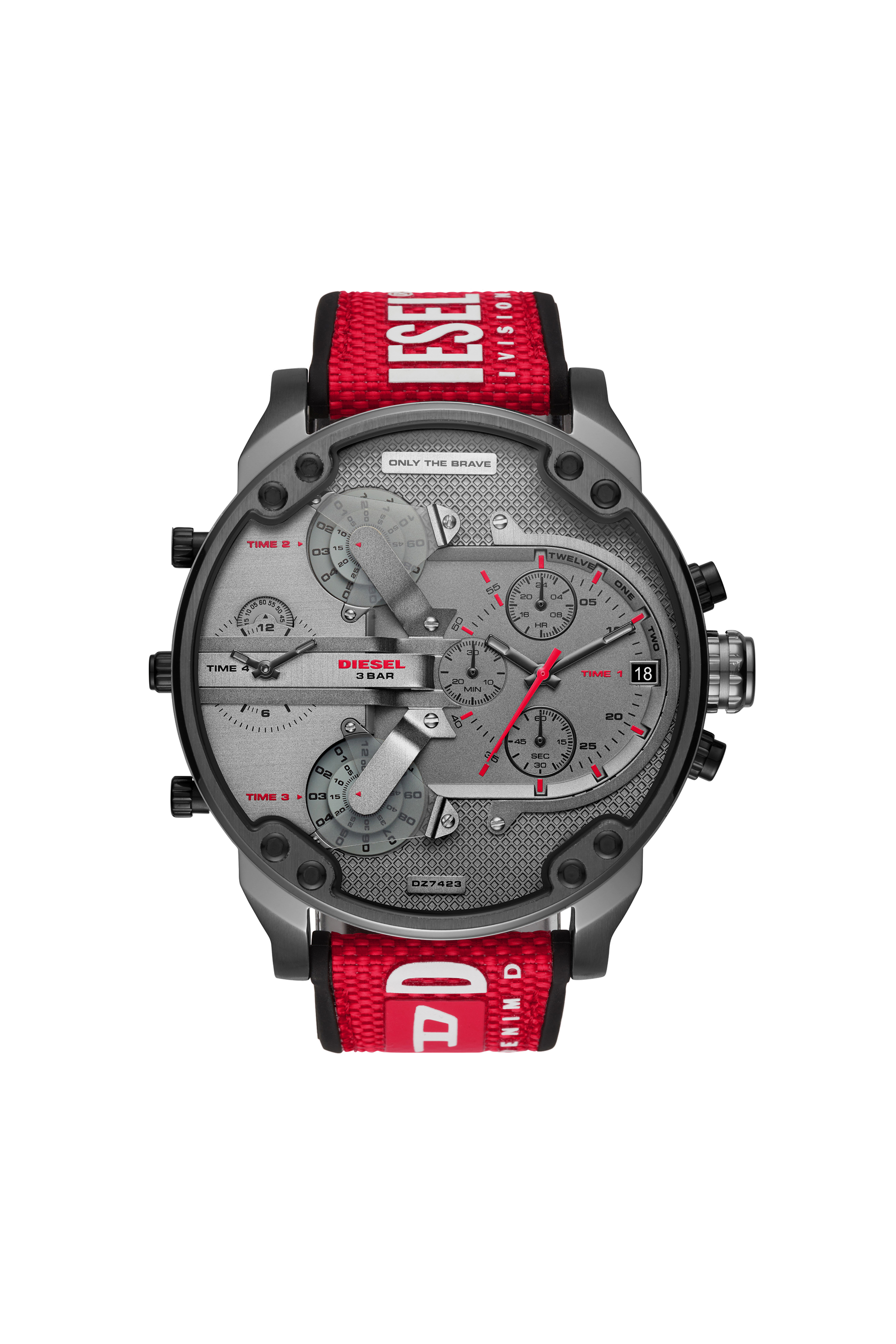 Diesel - DZ7423, Man's Mr. Daddy 2.0 chronograph red nylon watch in Red/Black - 1