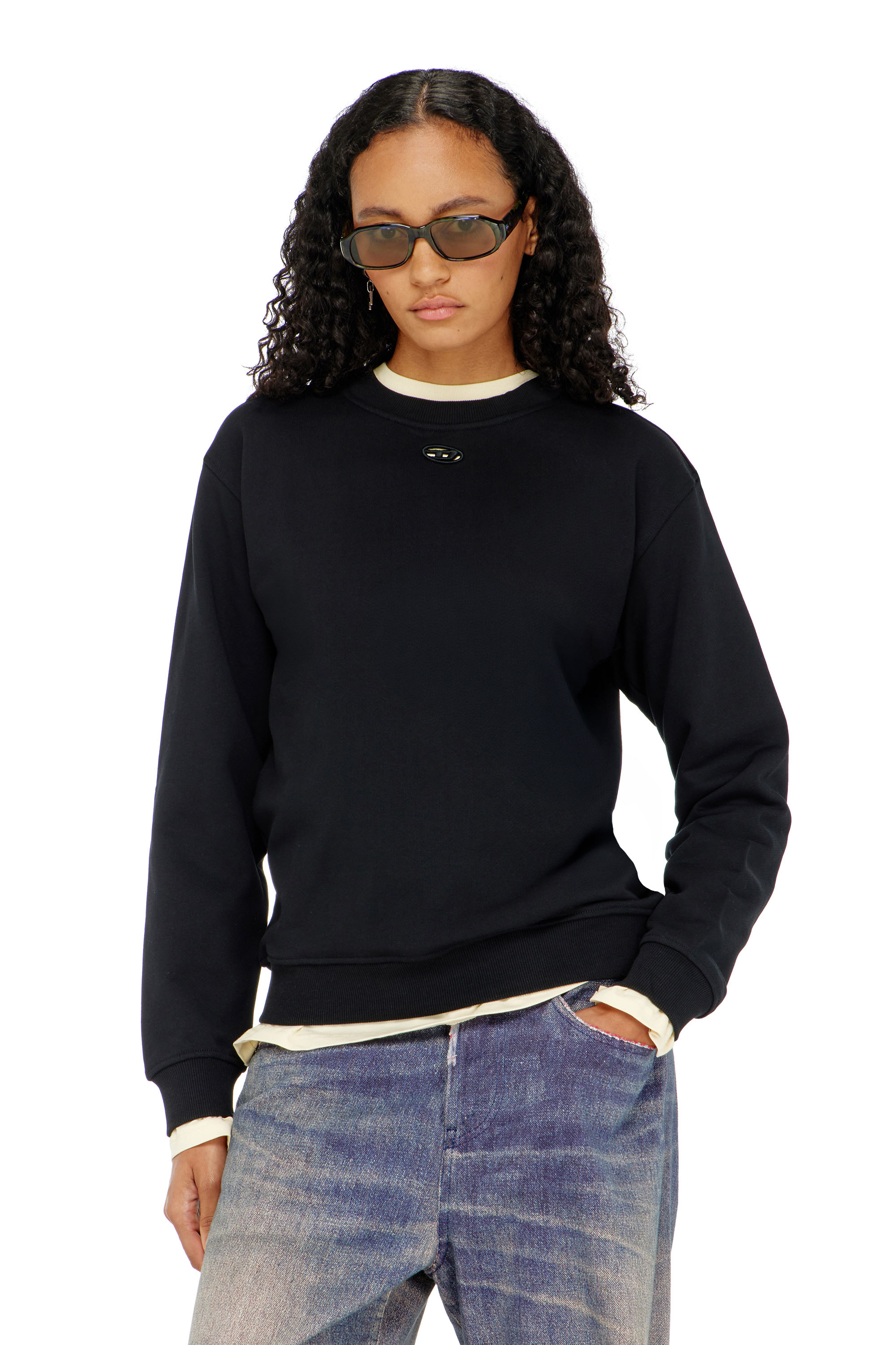 Diesel - F-NORMY-OD, Woman's Cotton sweatshirt with Oval D embroidery in Black - 3