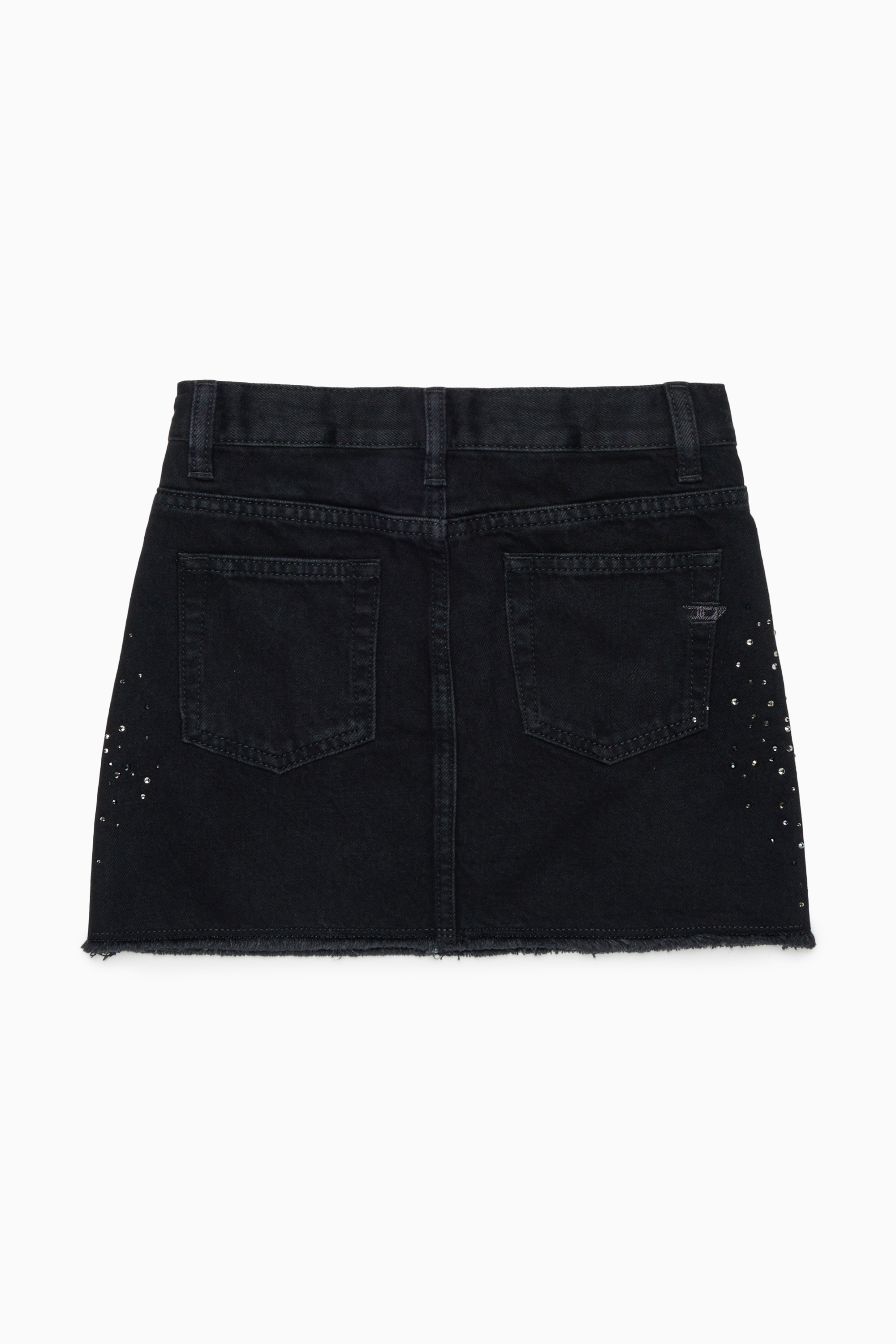 Diesel - GIANNA-SP, Woman's Frayed denim mini skirt with rhinestones in Black/Dark grey - 2