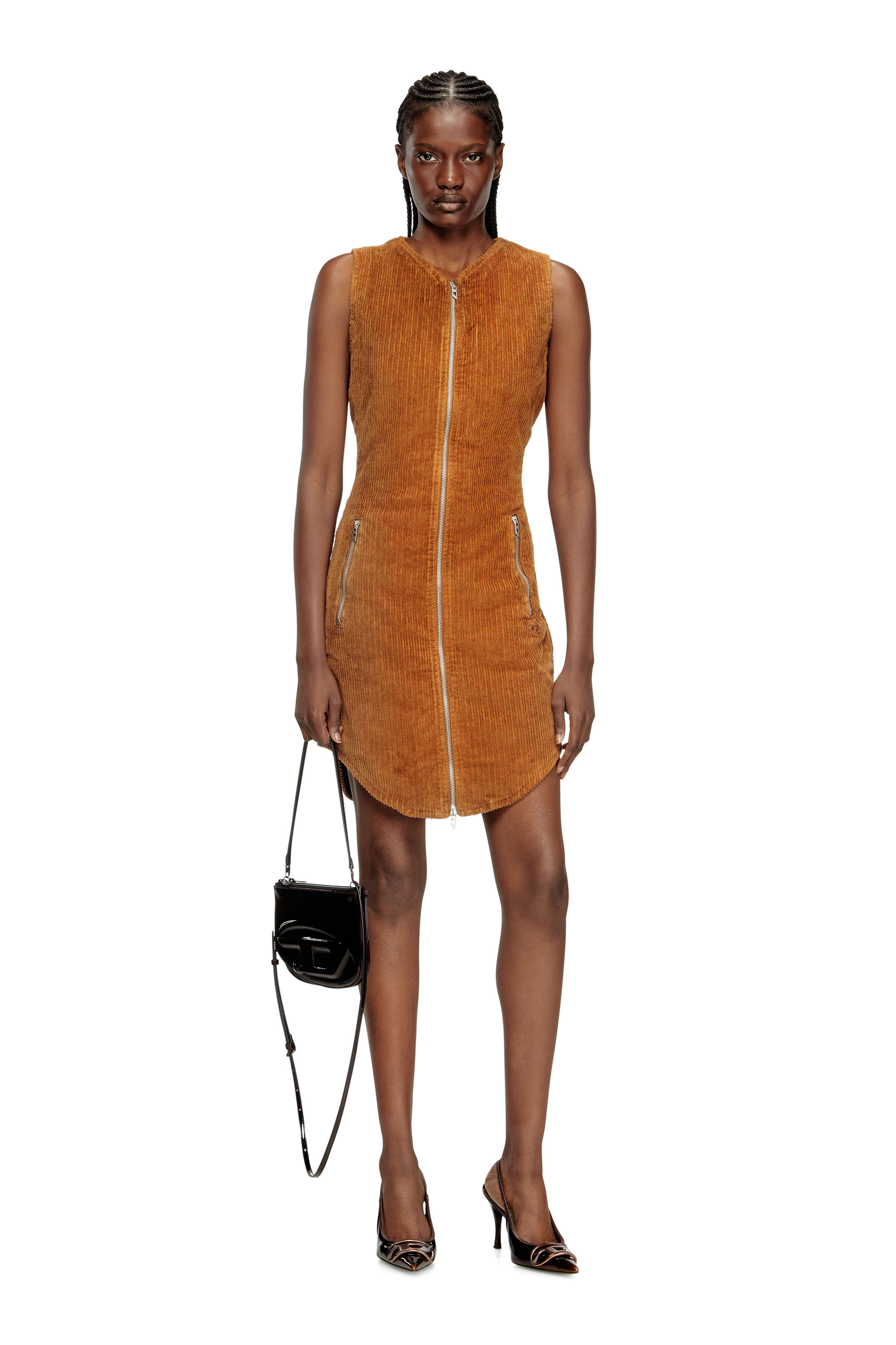 D-ENEA, Brown Diesel - D-ENEA, Woman's Cotton mini dress with front zipper in Brown - 1