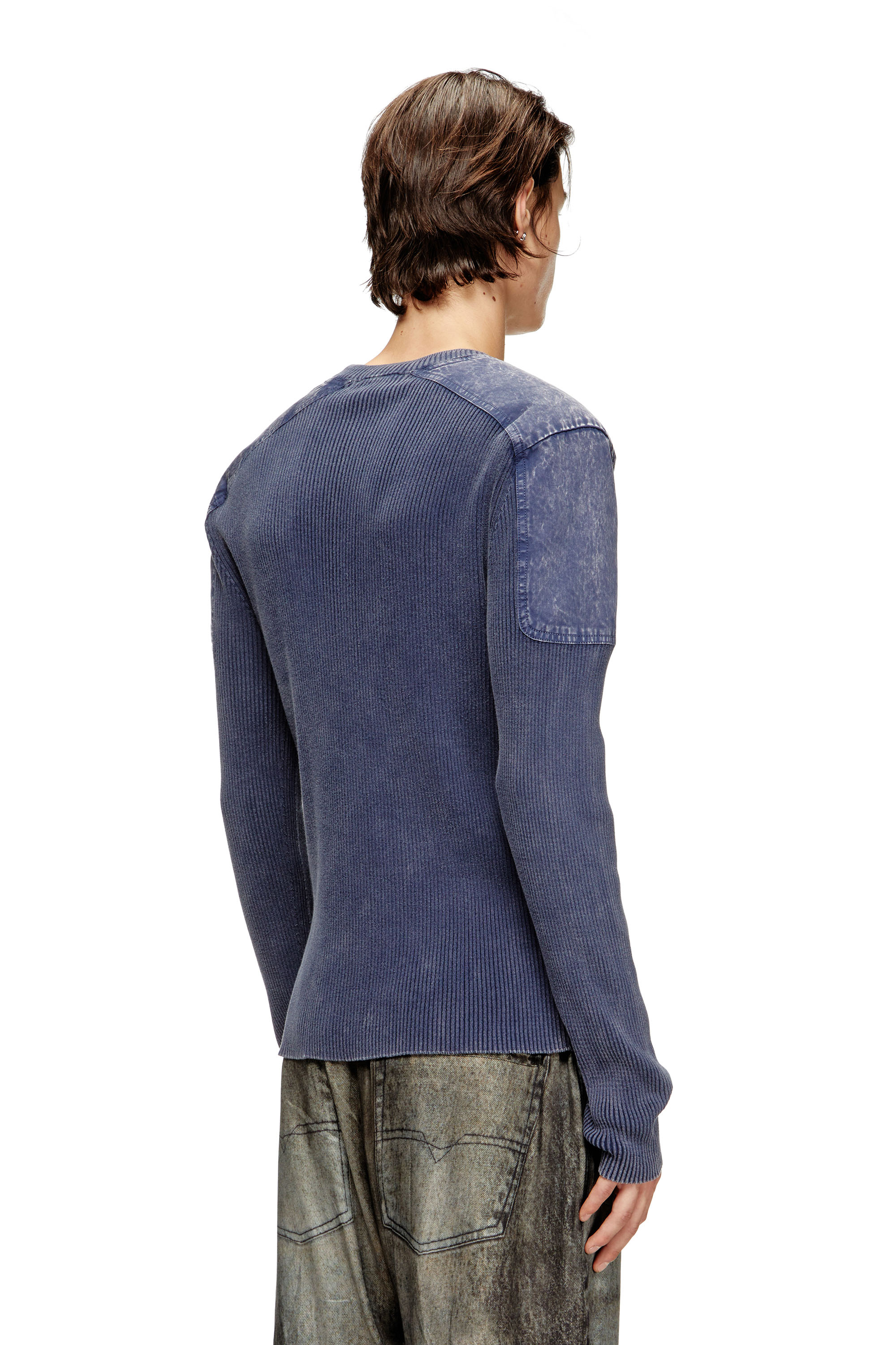 Diesel - K-MARTIN, Man's Jumper with contrast shoulder panels in Blue - 4