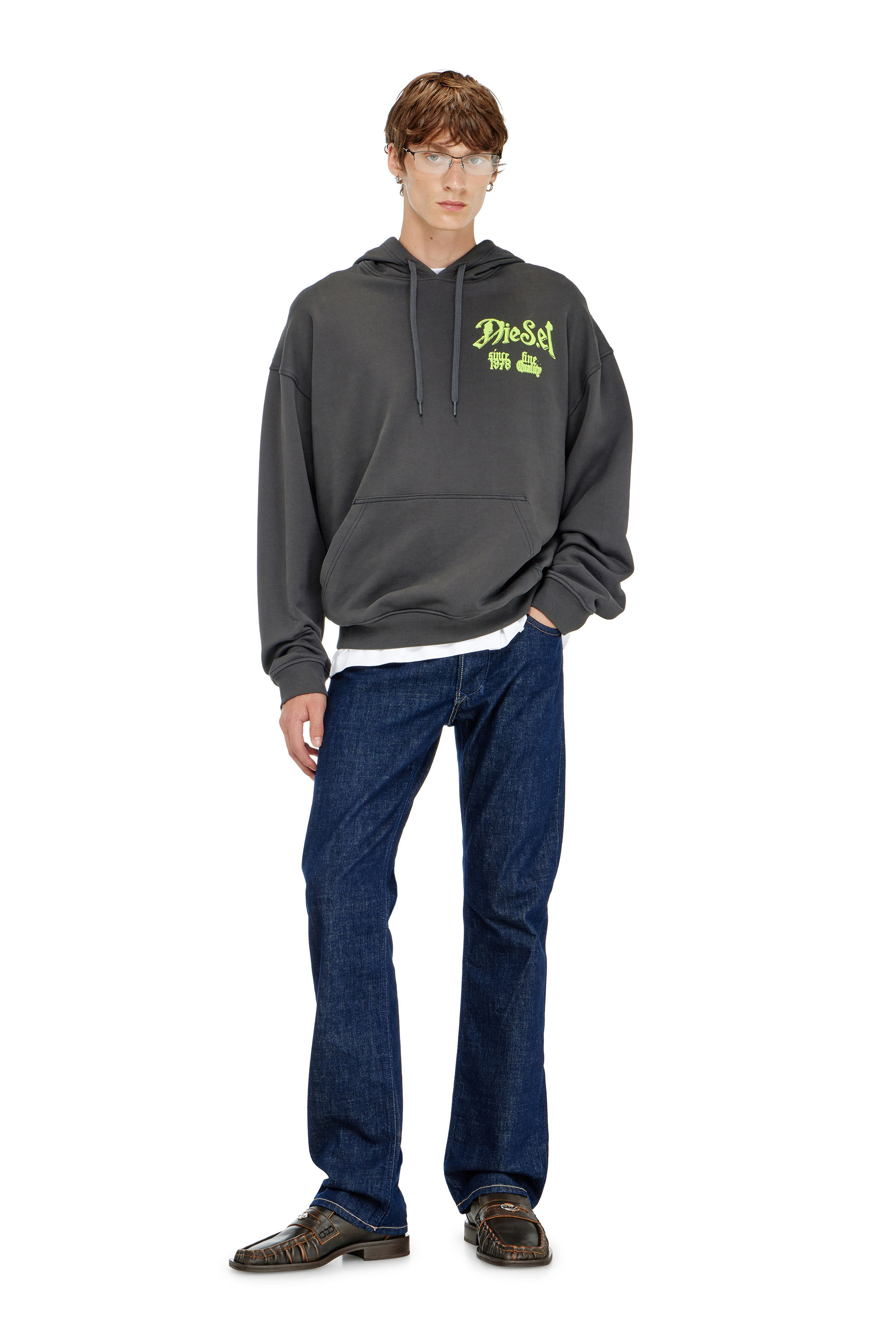 Diesel - S-BOXT-HOOD-AA2, Man's Cotton hoodie with flocked graphics in Dark grey - 1