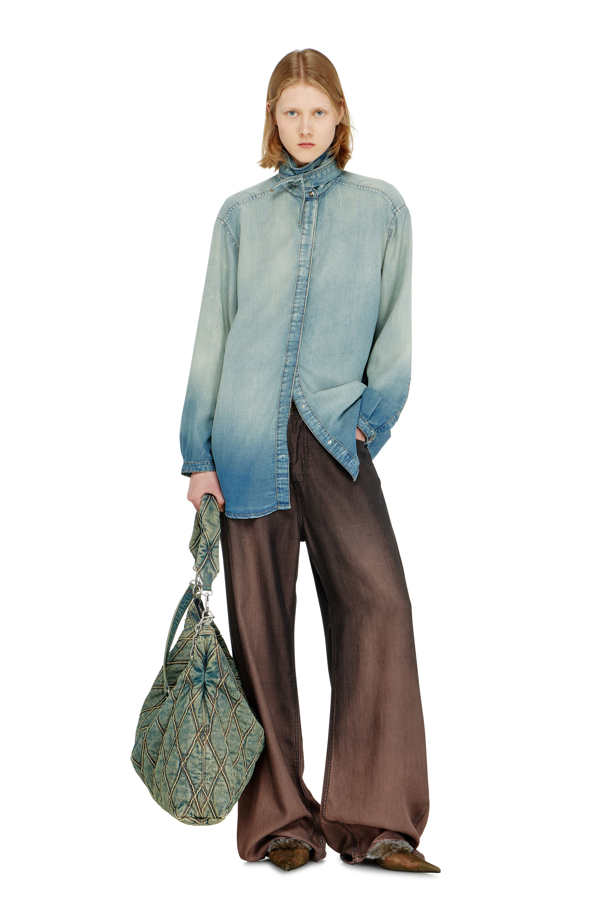 Diesel - DE-ARVEN-S1, Woman's Shirt in marbled fluid denim in null - 2