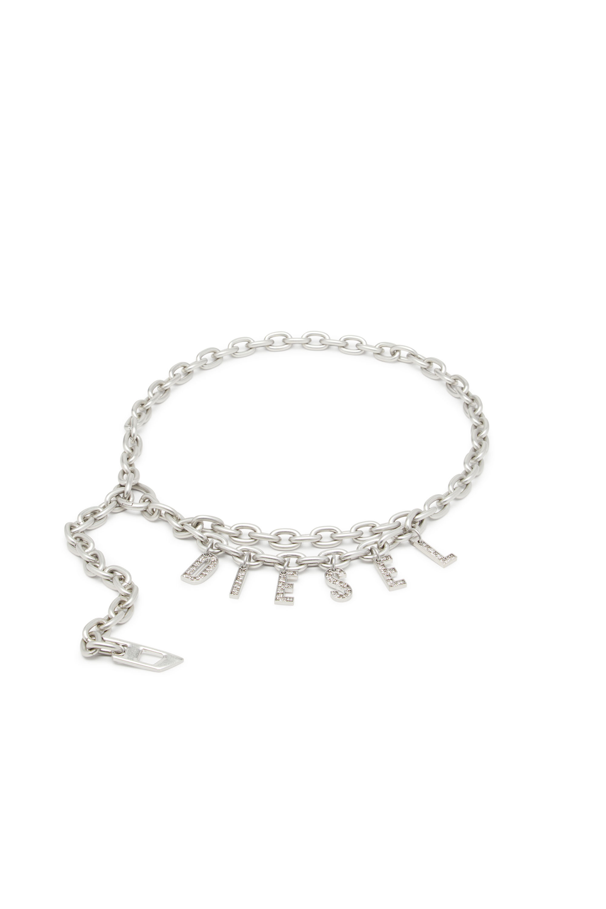 Diesel - B-CHARM CHAIN, Woman's Chain belt with crystal logo charm in Silver - 2