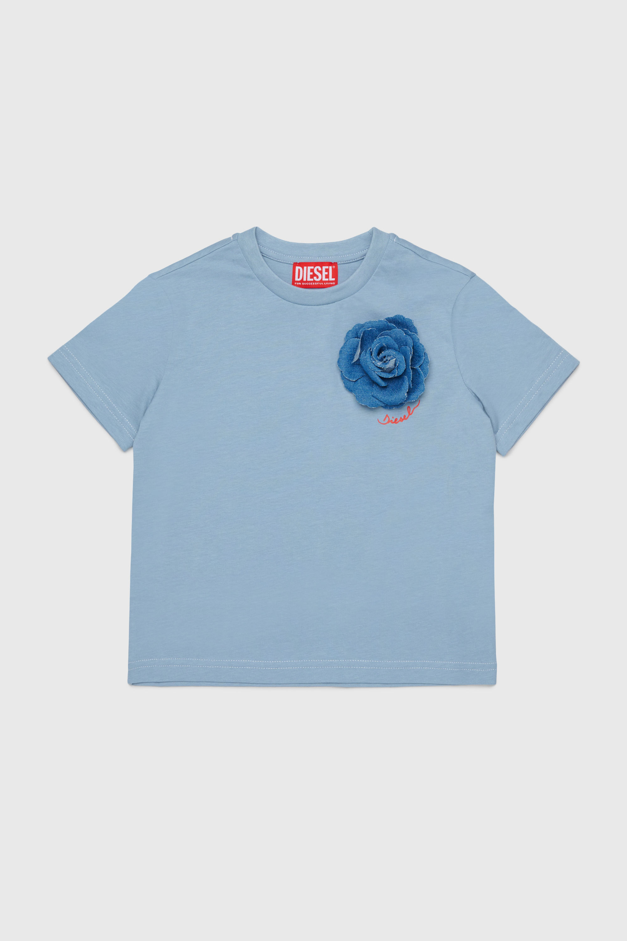 Diesel - TROSET, Woman's T-shirt with denim rose appliqu&eacute; in Light Blue - 1