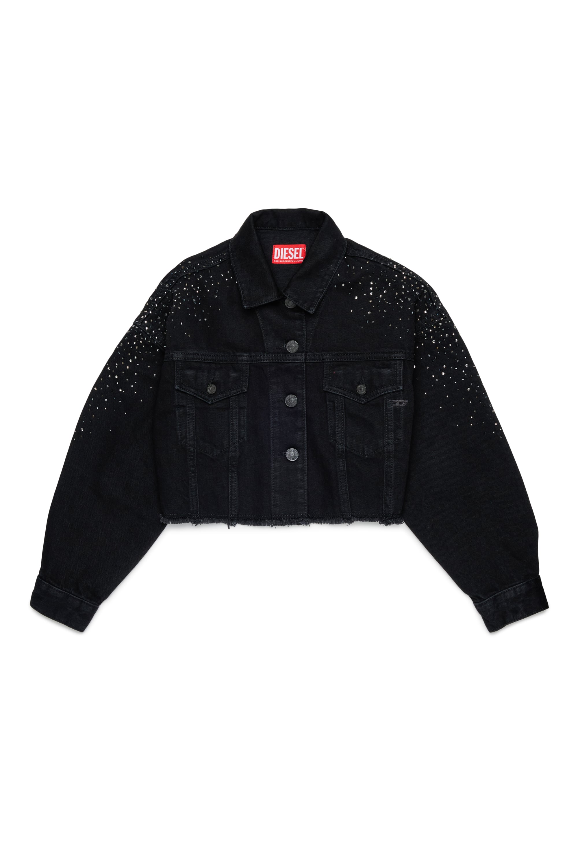 Diesel - JILBY, Woman's Cropped embellished trucker jacket in Black/Dark grey - 1