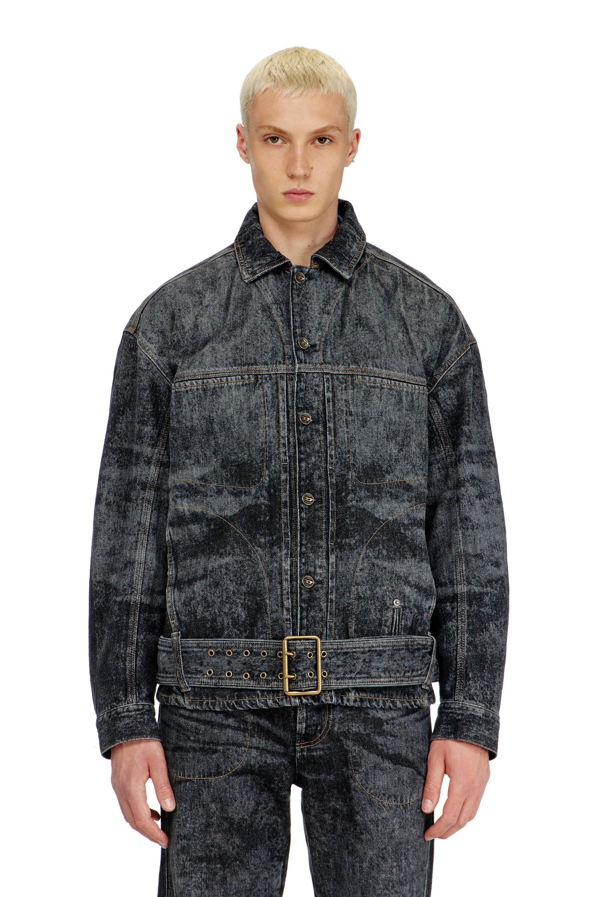 Diesel - D-VALERO-S, Man's Biker-inspired denim jacket in Black/Dark grey - 3