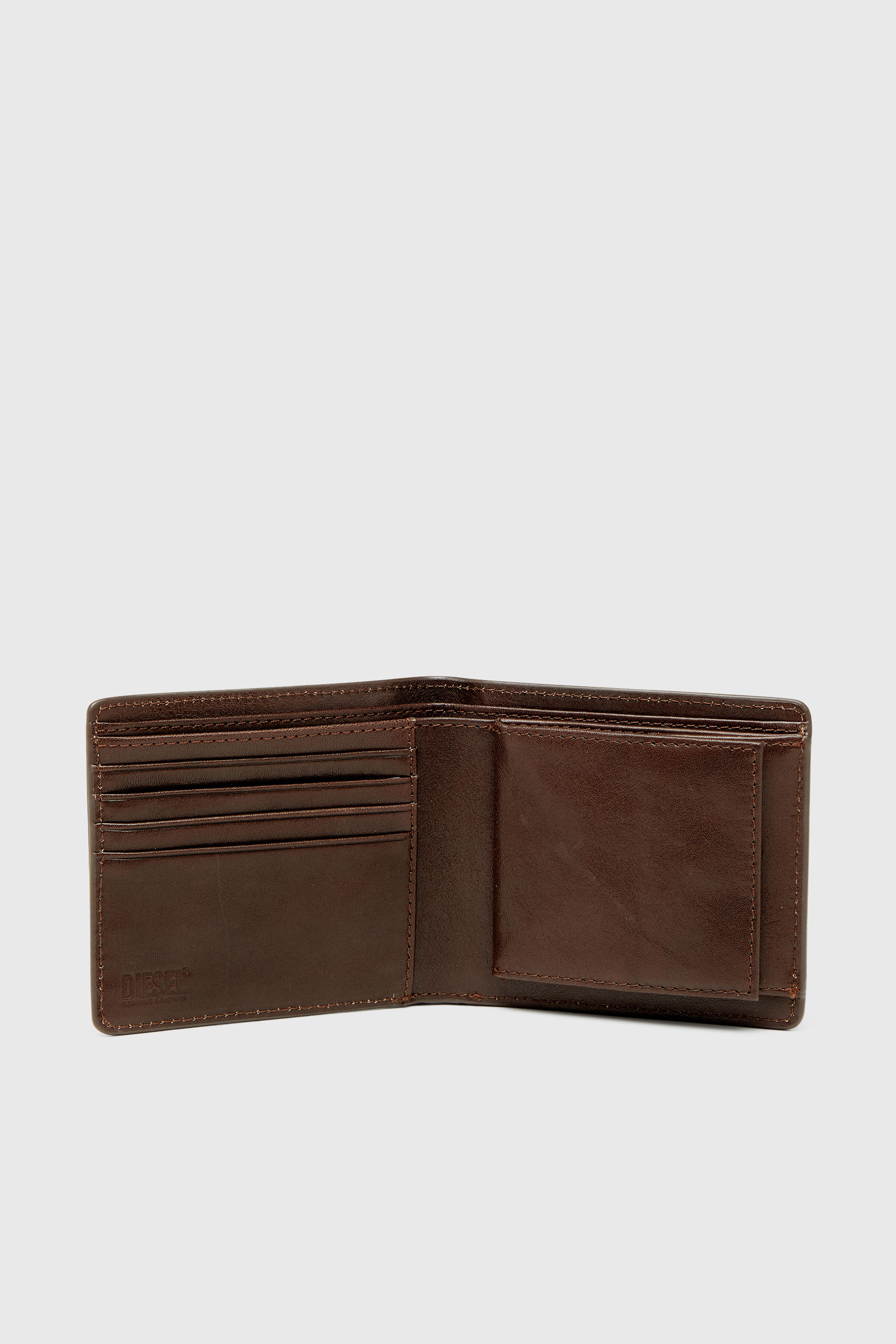Diesel - FLAG-D BI-FOLD COIN S 3D, Man's Bi-fold leather wallet with embossed logo in Brown - 2