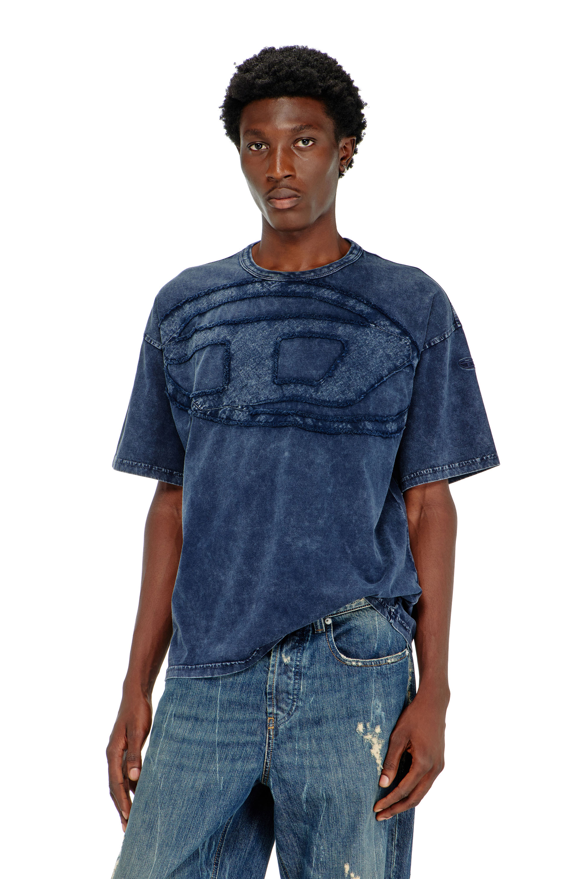 Diesel - T-BOXT-DEN, Man's Relaxed cotton T-shirt with Oval D applique in Medium blue - 1