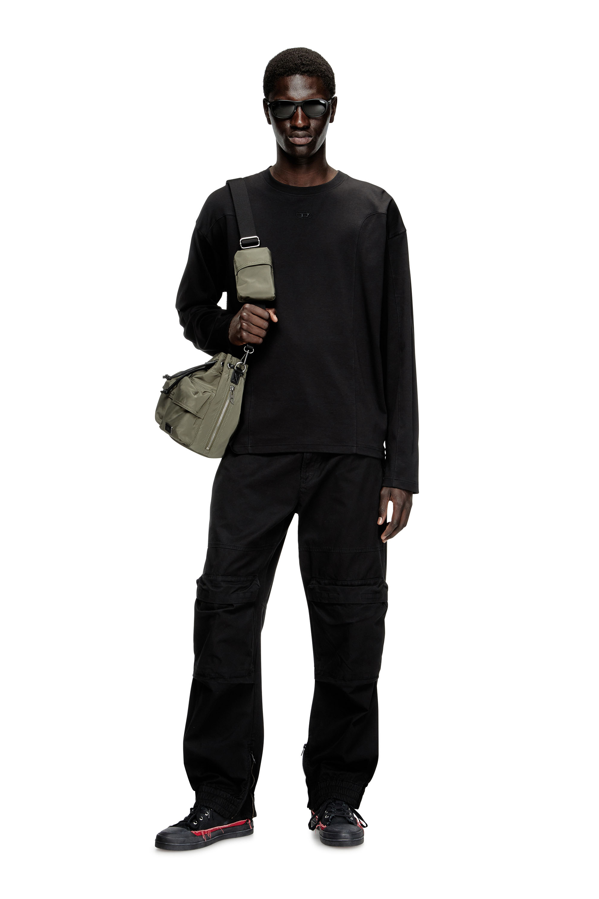 Diesel - S-D-VERSE MID II, Man's S-D-Verse-Distressed high-top sneakers in canvas in Black/Red - 7