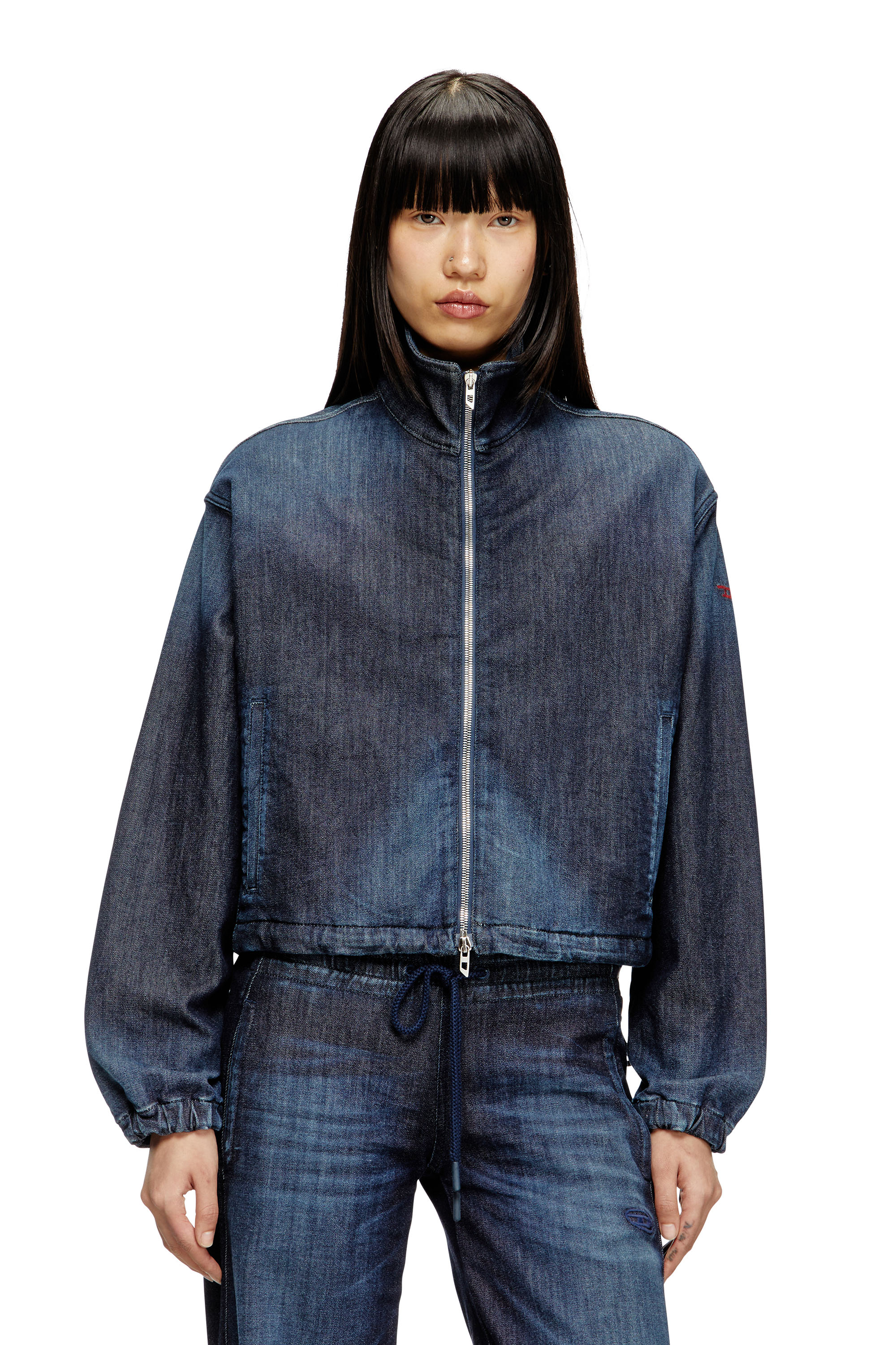 Diesel - DE-SANDERZ JOGG, Woman's High-neck JoggJeans jacket in Dark Blue - 1