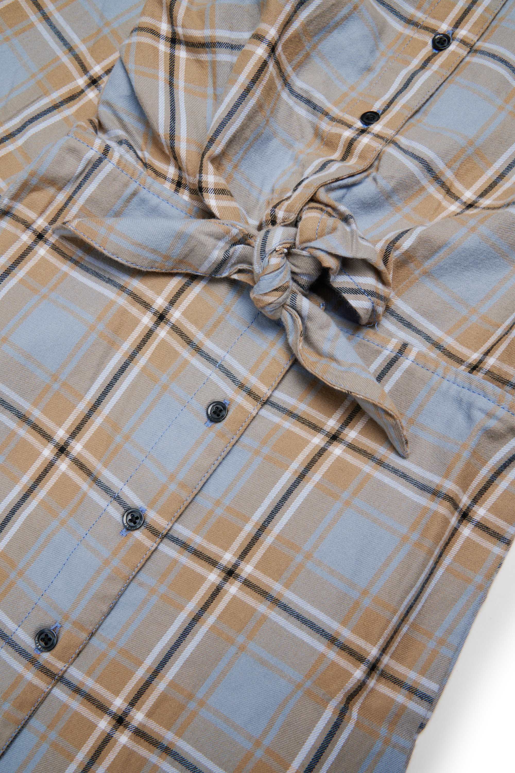 Diesel - DESUSANIS, Woman's Check-cotton shirt dress with tie-knot waist in Blue/Orange - 4