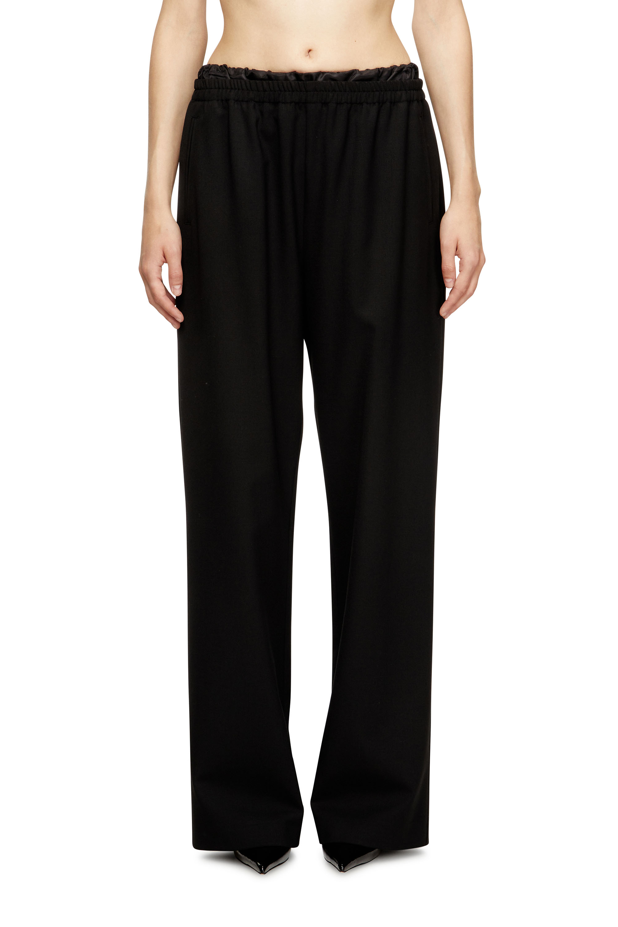 Diesel - P-YRITE-R2, Woman's Wool pants with drawstring in Black - 3