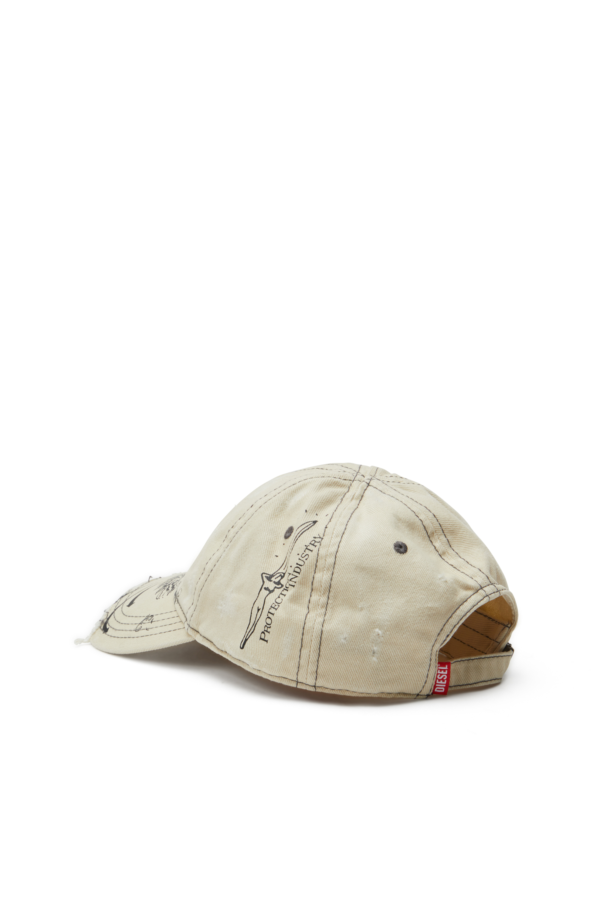 Diesel - C-FENIX, Man's Distressed baseball cap with Phoenix print in White - 2