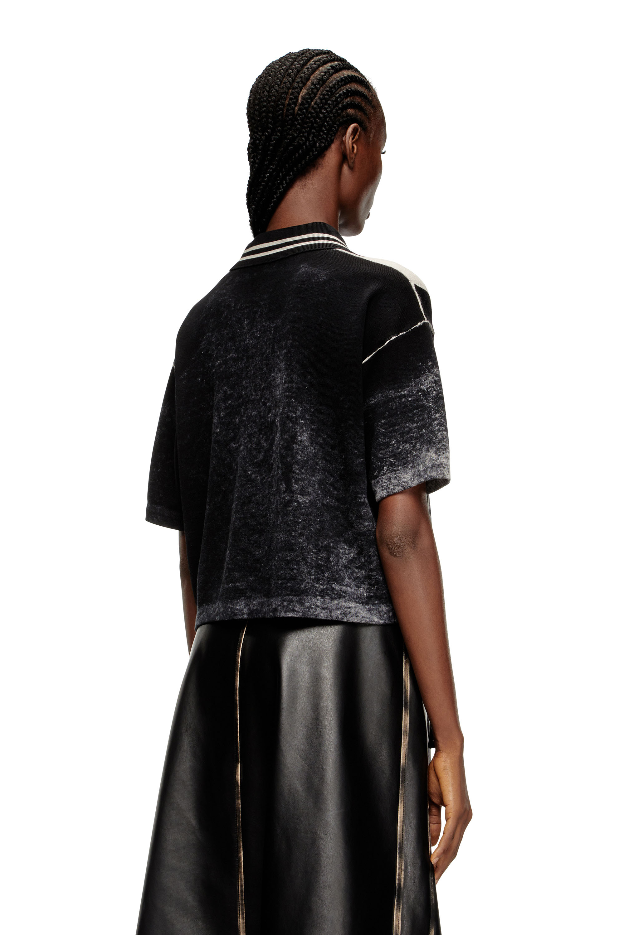 Diesel - M-OLIBA-POLO, Woman's Striped polo jumper with 78 logo in Black/White - 4