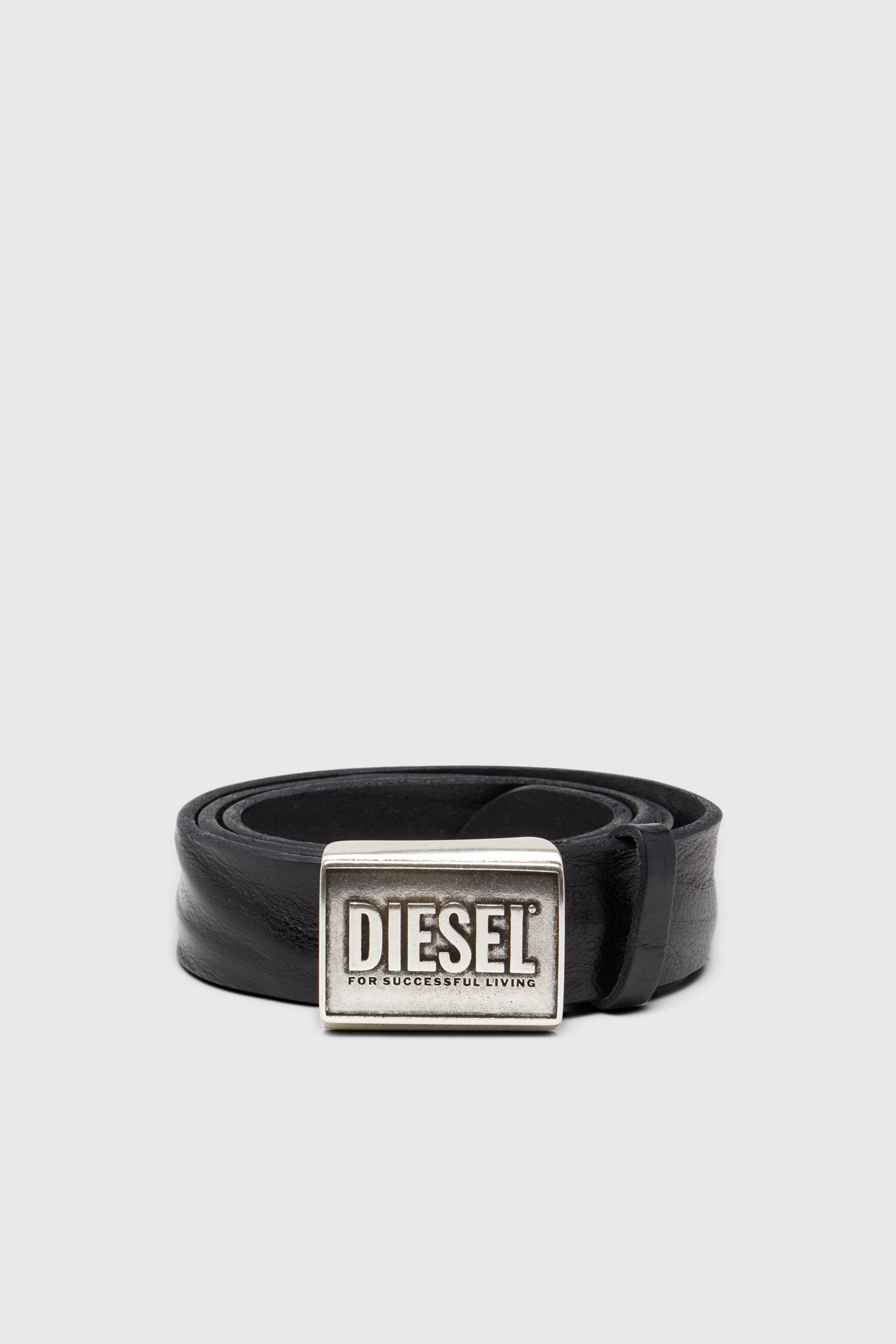 Diesel - B-METAL BISCOTTO, Man's Leather belt 4 cm with logo plaque in Black - 1