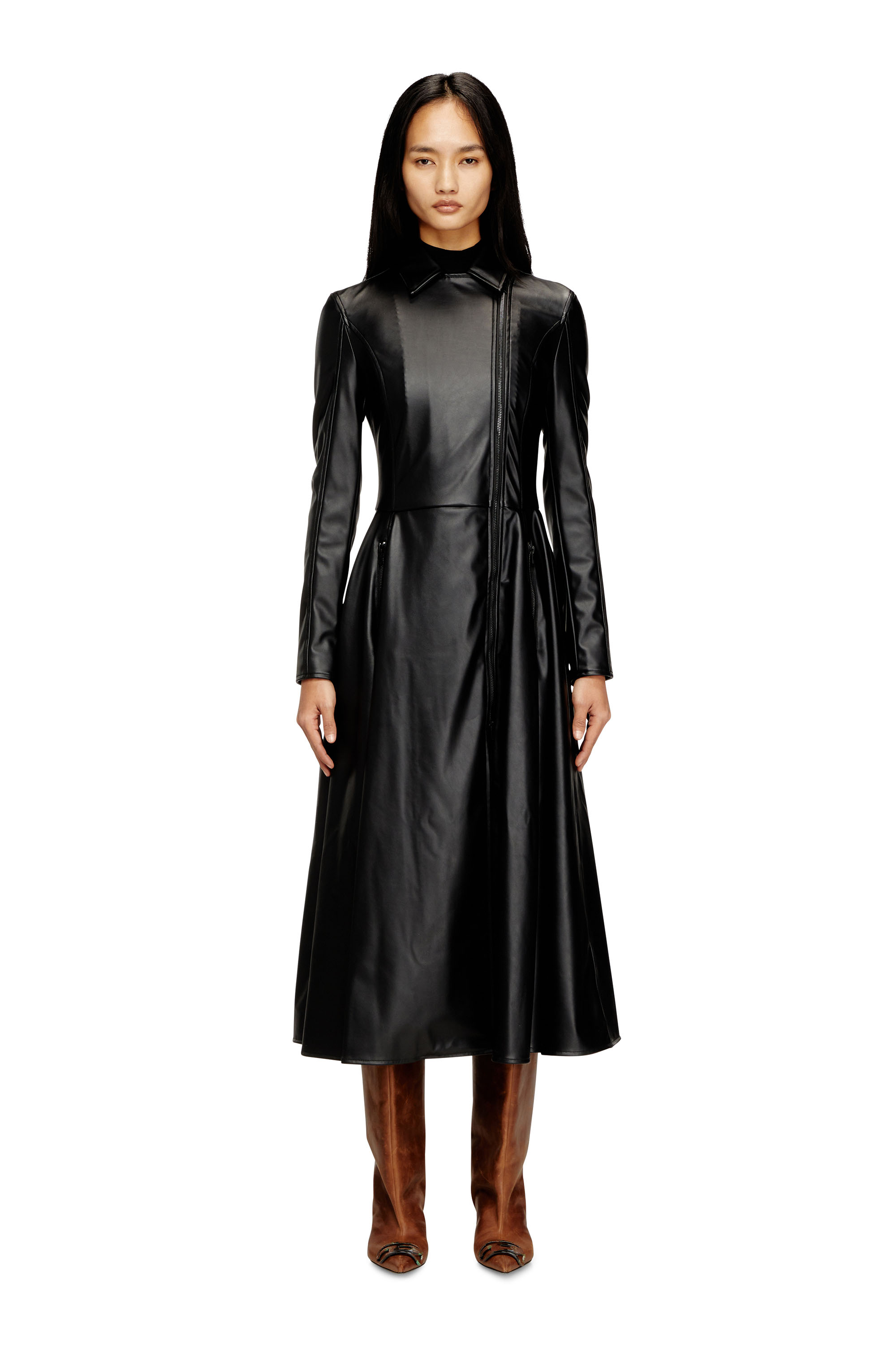 Diesel - D-RAGON, Woman's Midi coat dress with biker details in null - 3