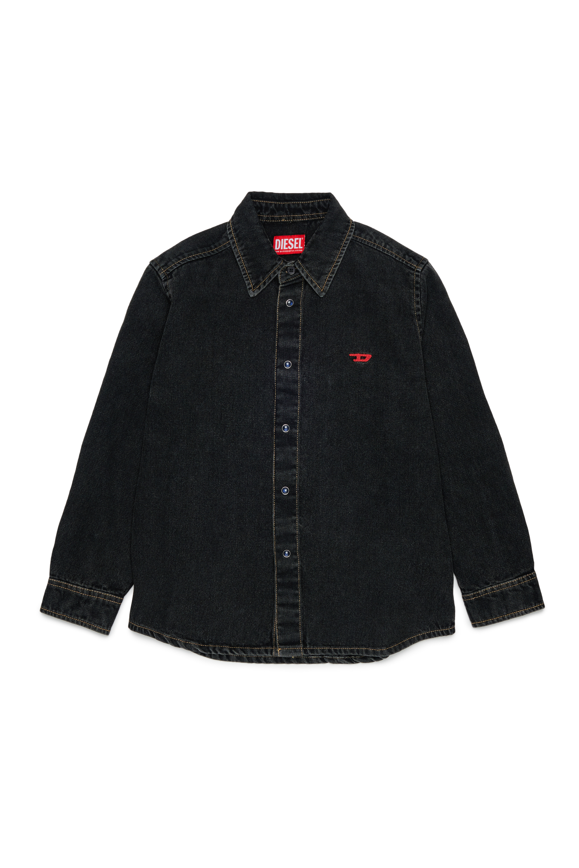 Diesel - CSIMPLY-OVER, Man's Denim shirt with D logo embroidery in Black/Dark grey - 1
