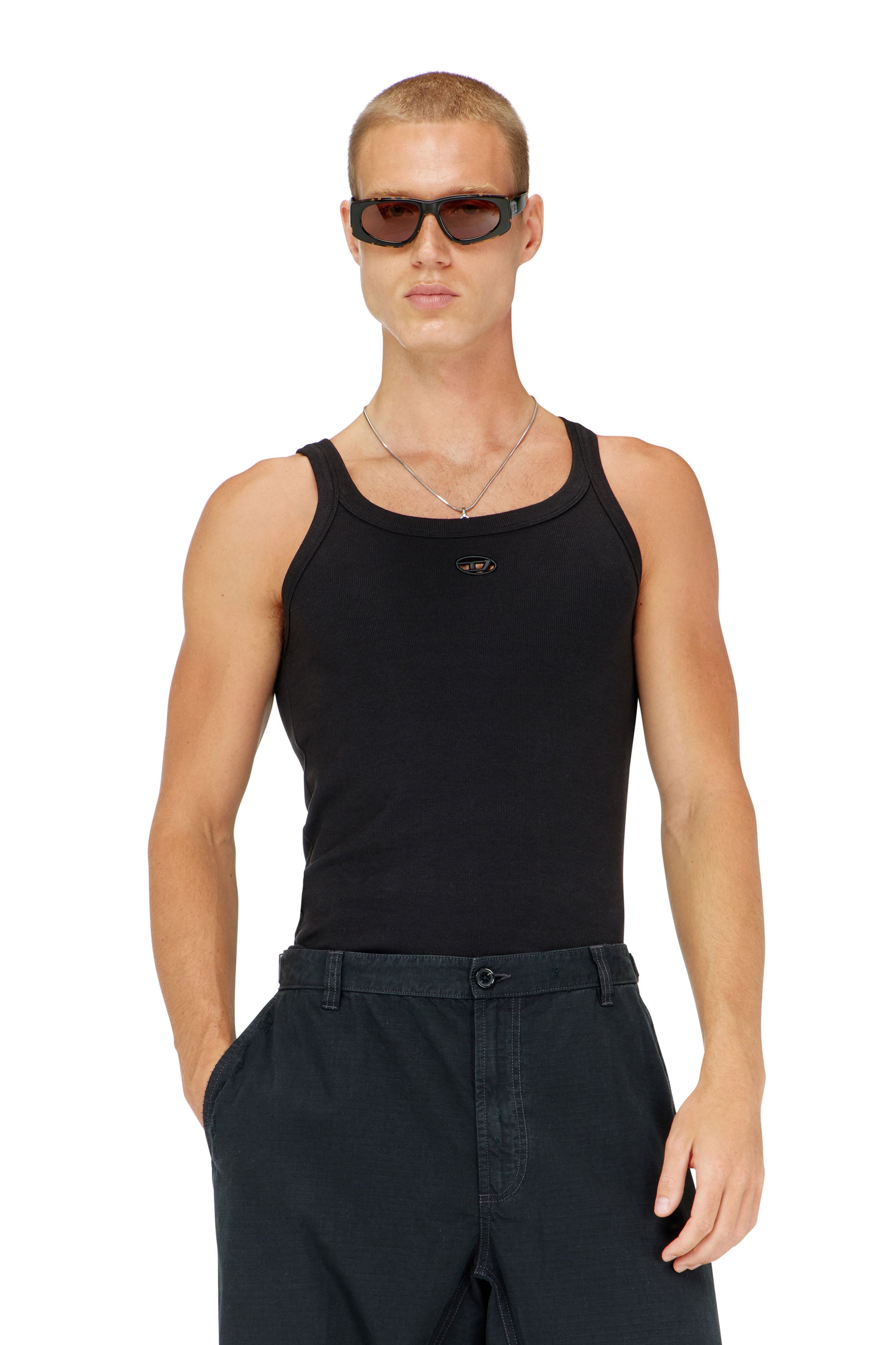 Diesel - T-WIFE-DCO, Man's Slim cotton tank with Oval D logo in Black - 1