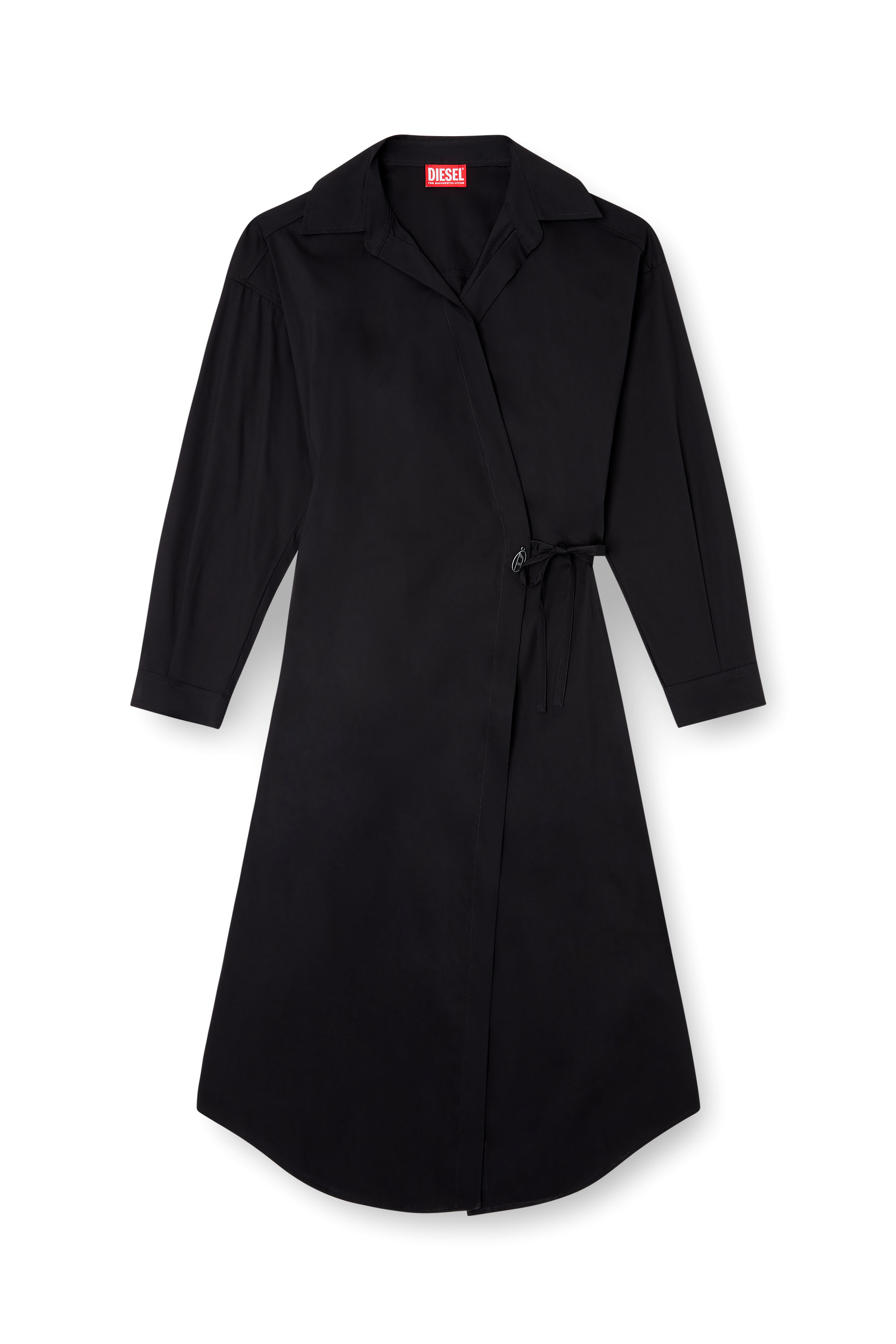 Diesel - D-ELPHI-LONG, Woman's Wrap shirt dress in cotton-blend poplin in Black - 3