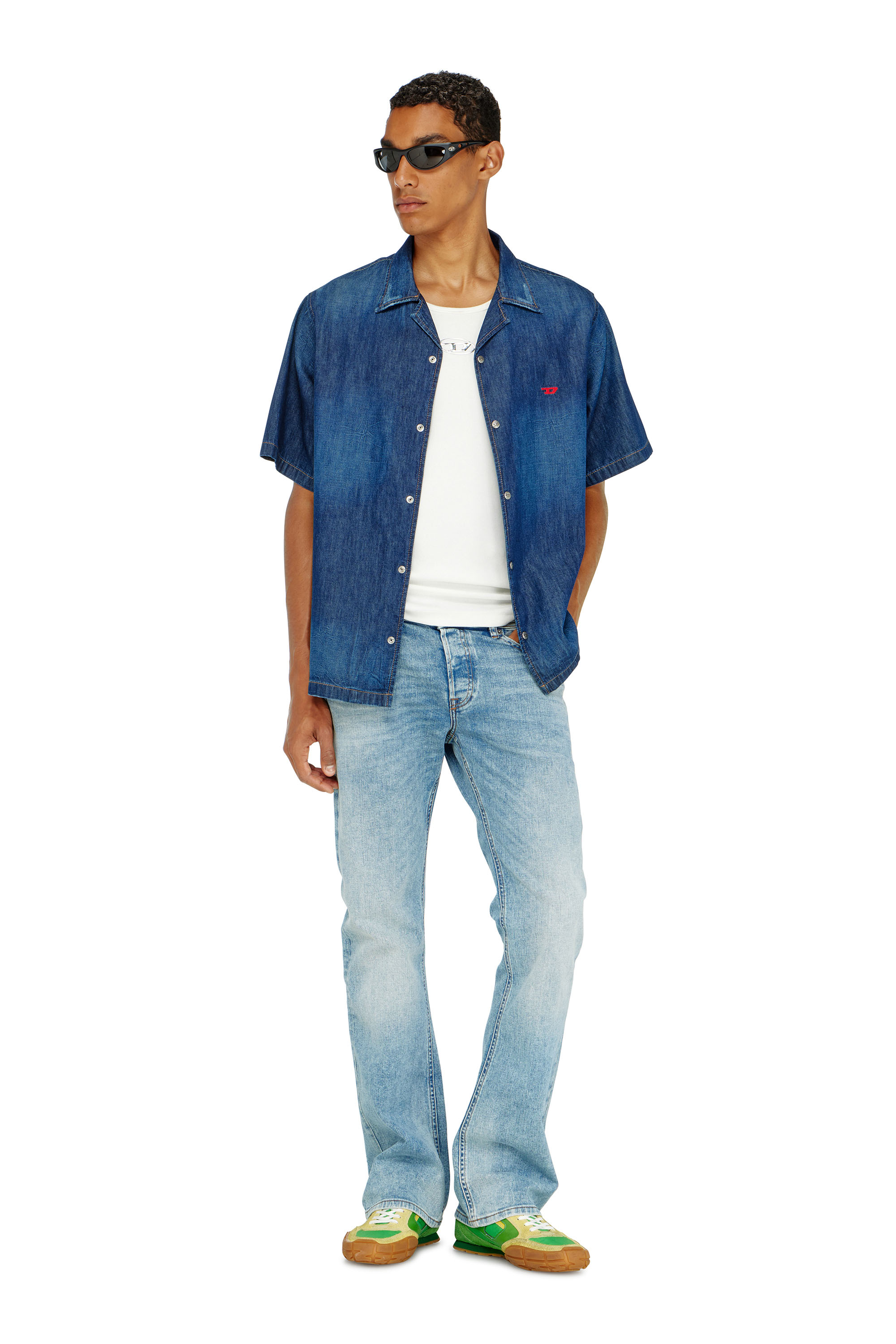 Diesel - D-NABIL-D, Man's Denim short-sleeve shirt in Medium blue - 1