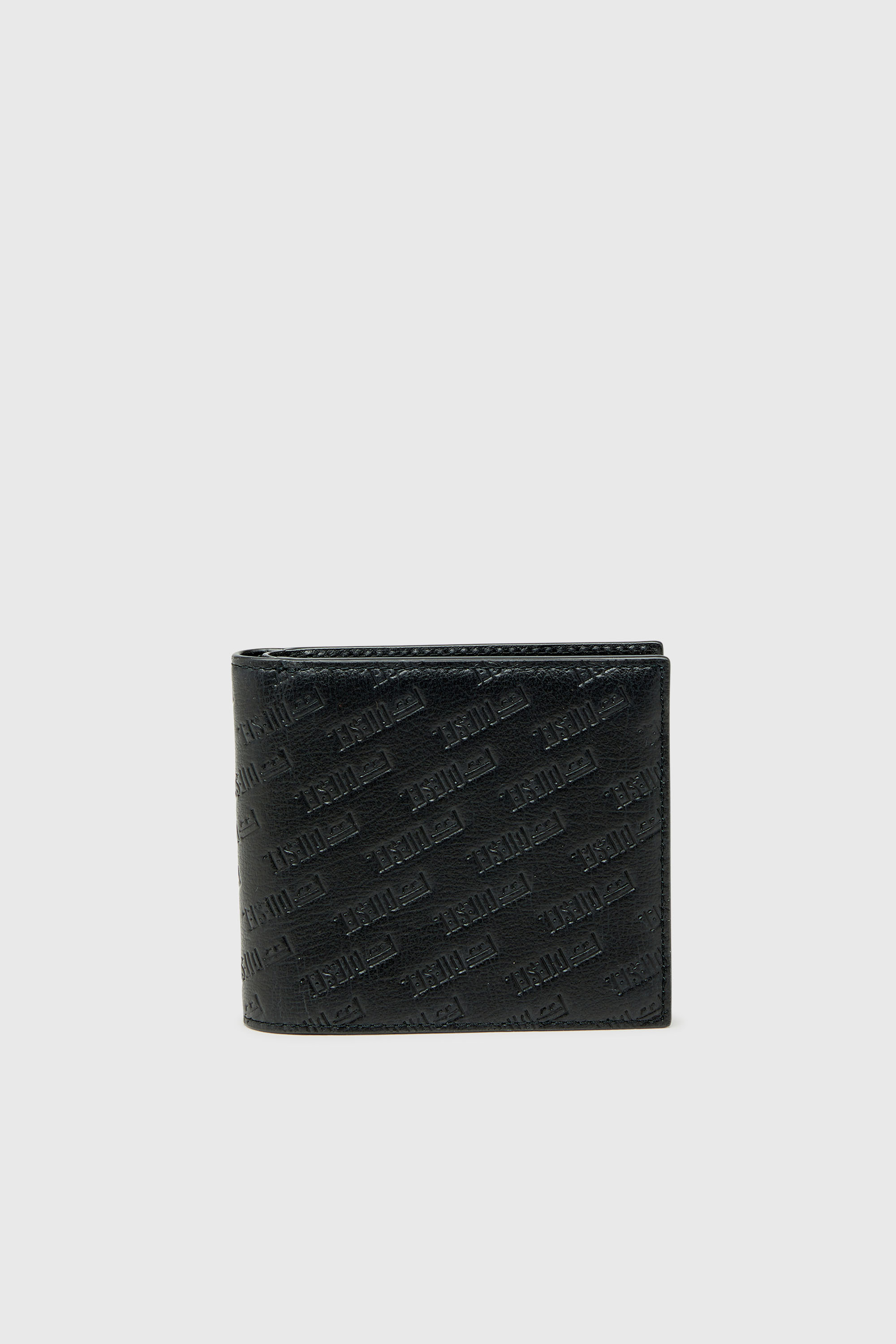Leather bi-fold wallet with all-over embossed logo