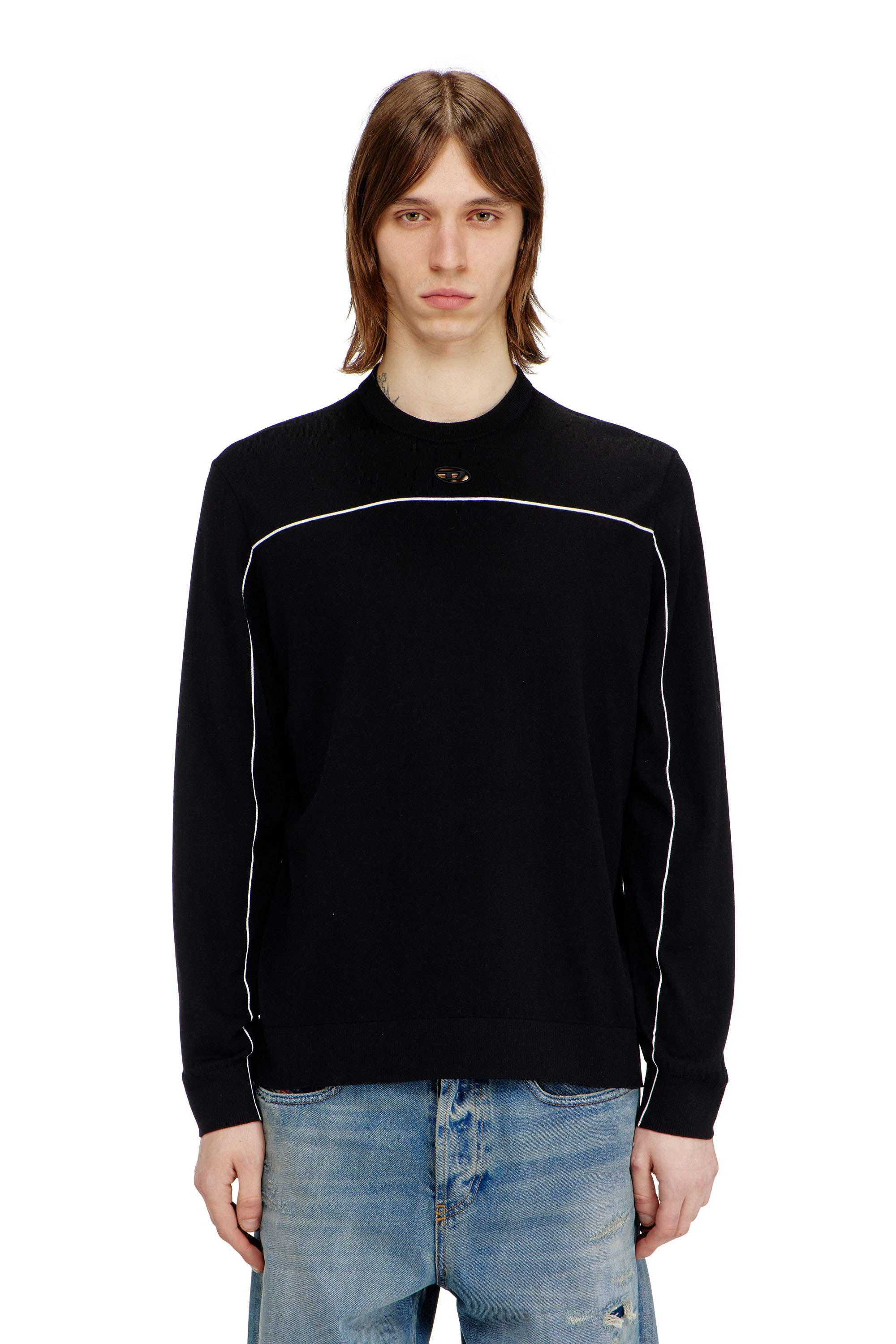 Diesel - K-VERENE, Man's Jumper in silk blend with piping in Black - 3