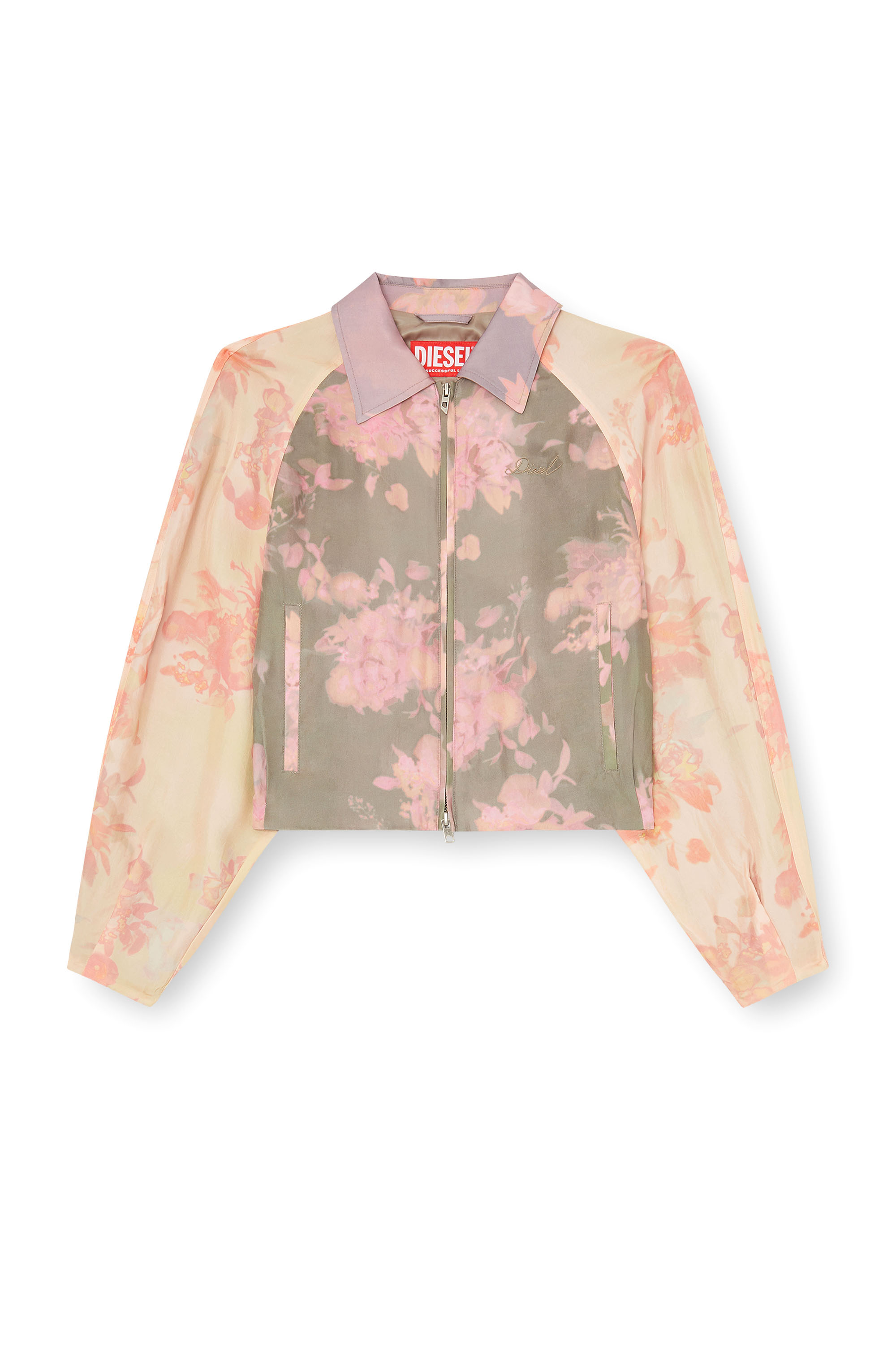 Diesel - G-ALENA, Woman's Floral bomber jacket in crinkled acetate in Green/Pink - 3