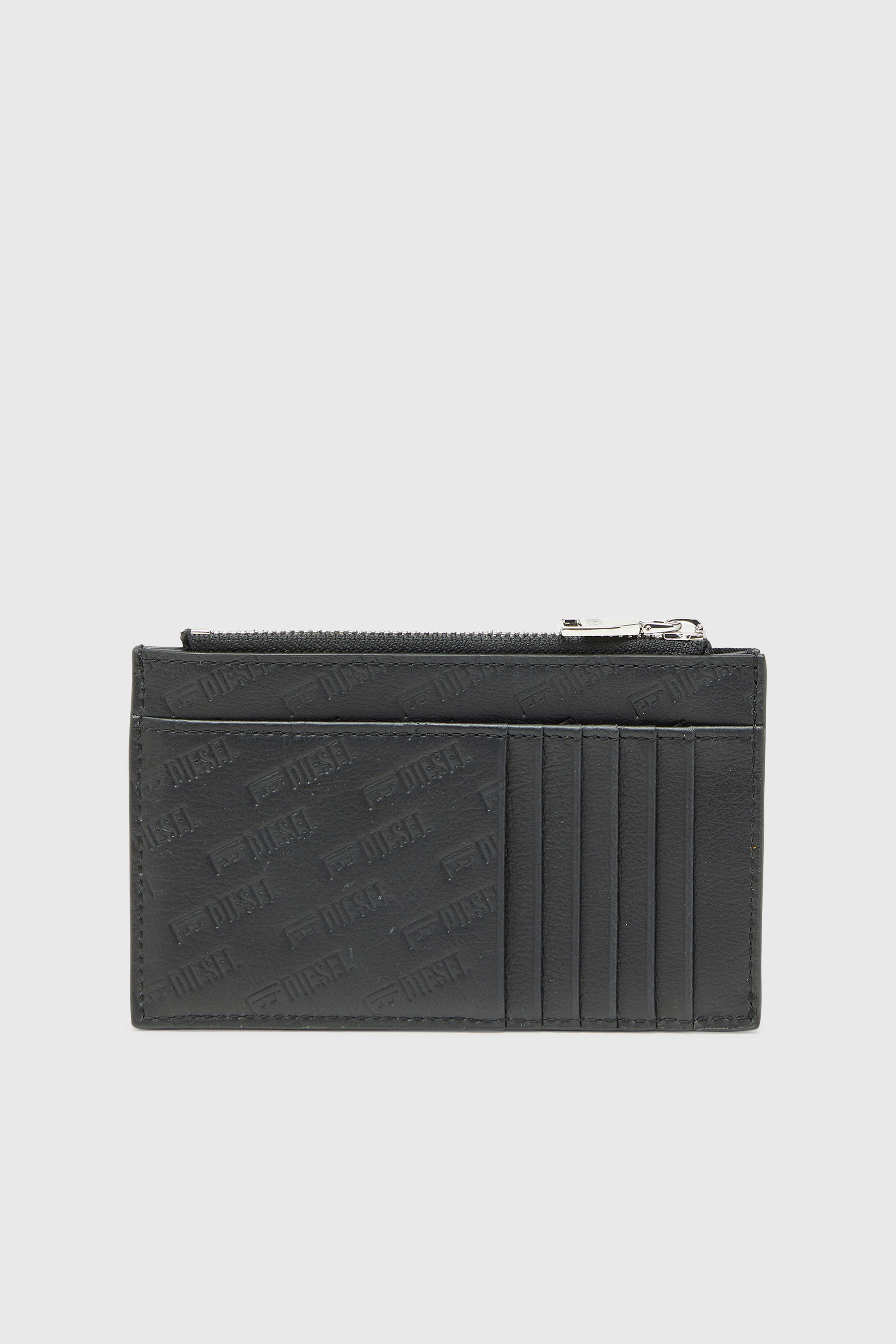 Diesel - MONOGRAM CARD CASE VI, Man's Embossed leather card holder with zip pocket in Black - 2