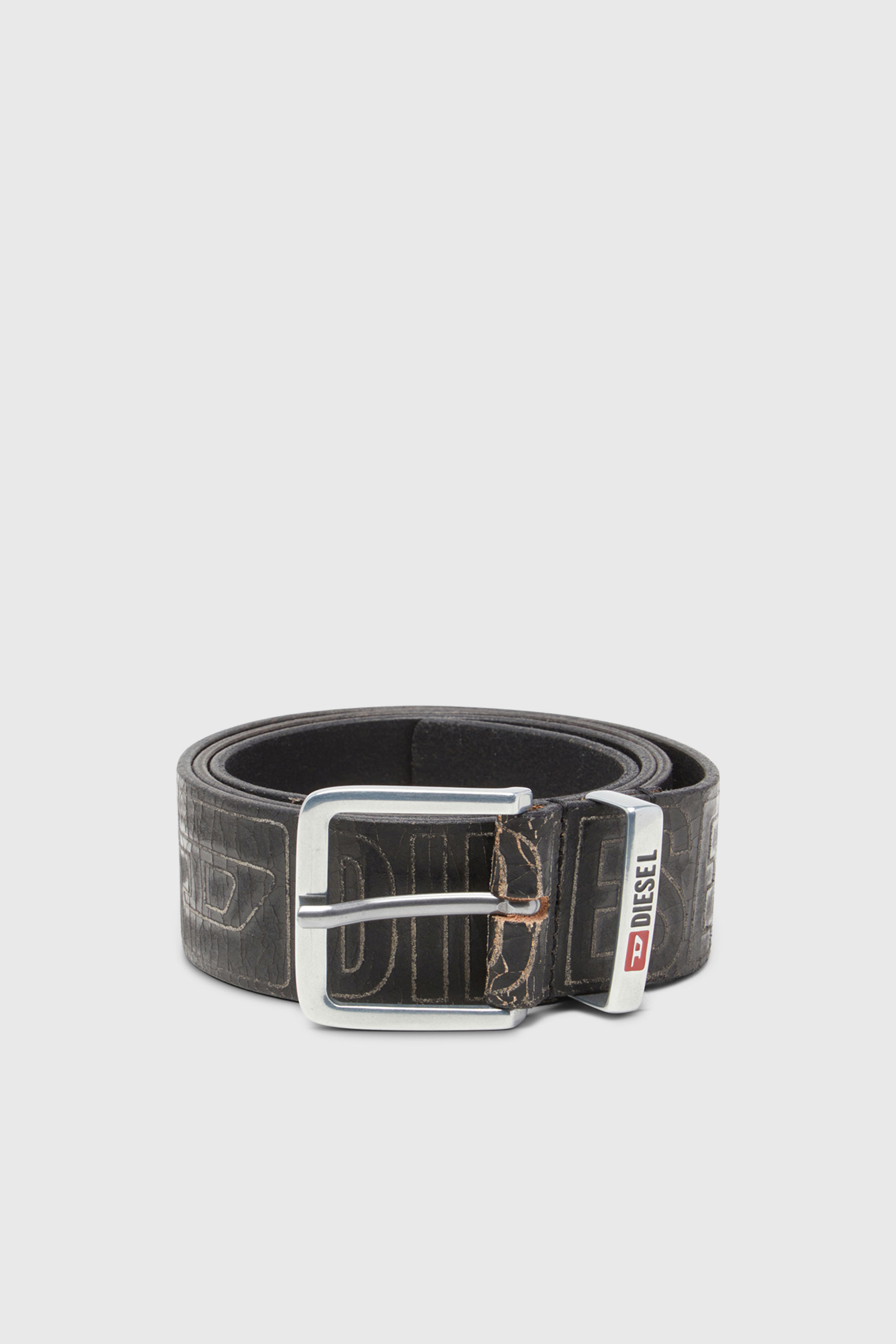 Diesel - B-BISCOTTO OUTLINE, Man's 4 cm leather belt with logo in Black - 1