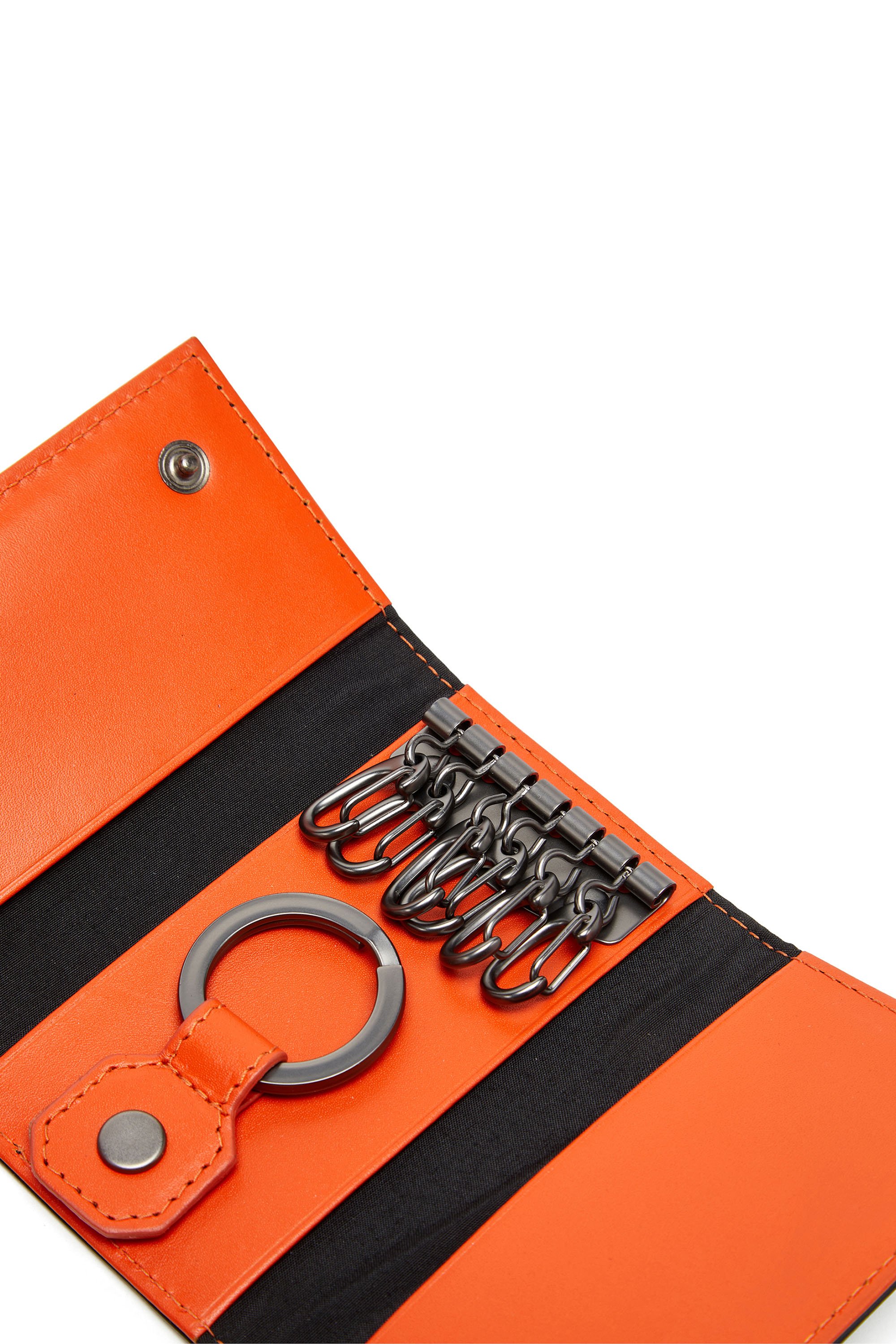 Diesel - KEY HOLDER 6, Man's Key holder in two-tone leather in Black/Orange - 4