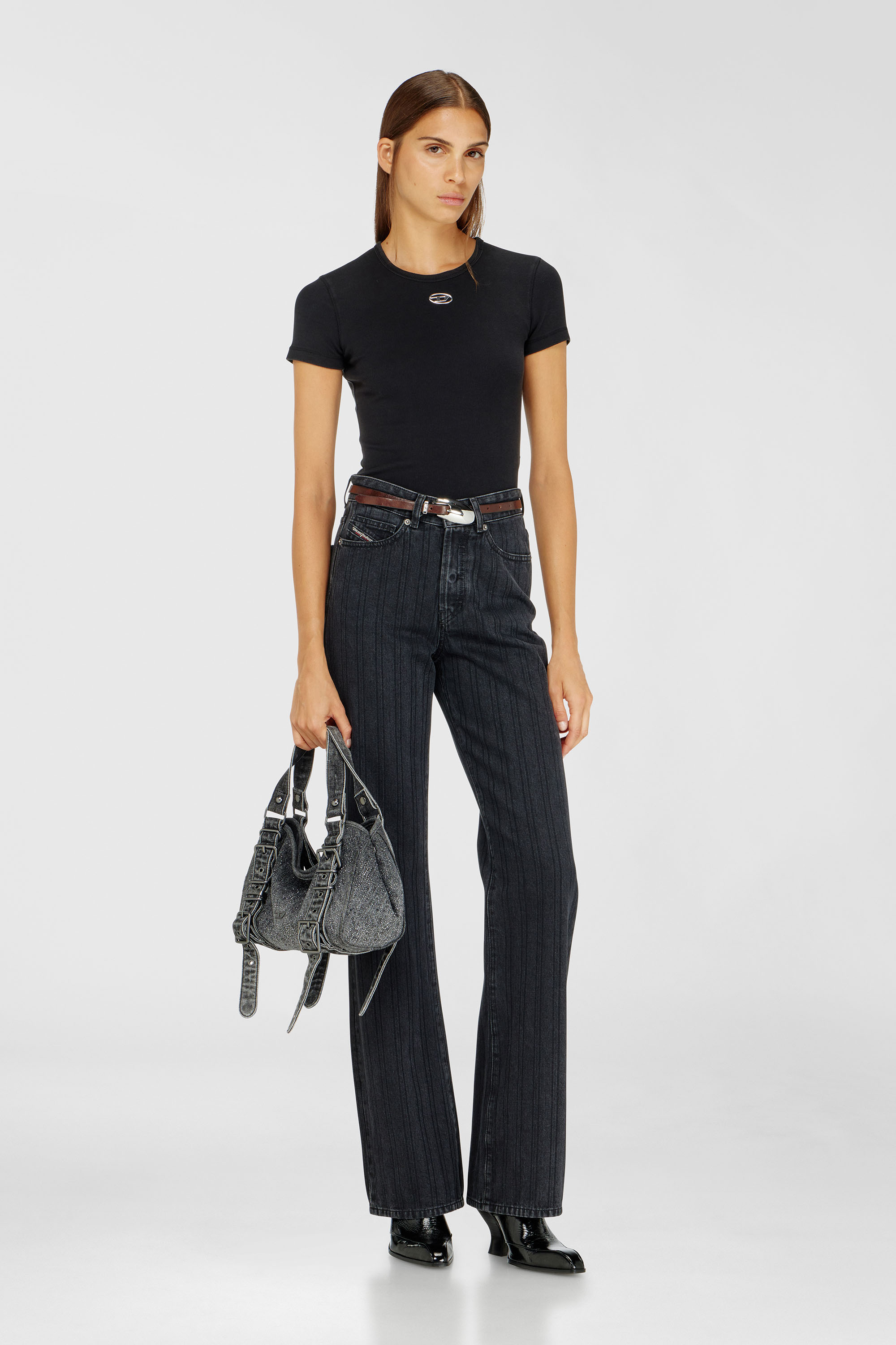 Diesel - D-ONE TOPHANDLE S, Woman's D-One-Small top-handle bag in crystal solarised denim in Black - 3