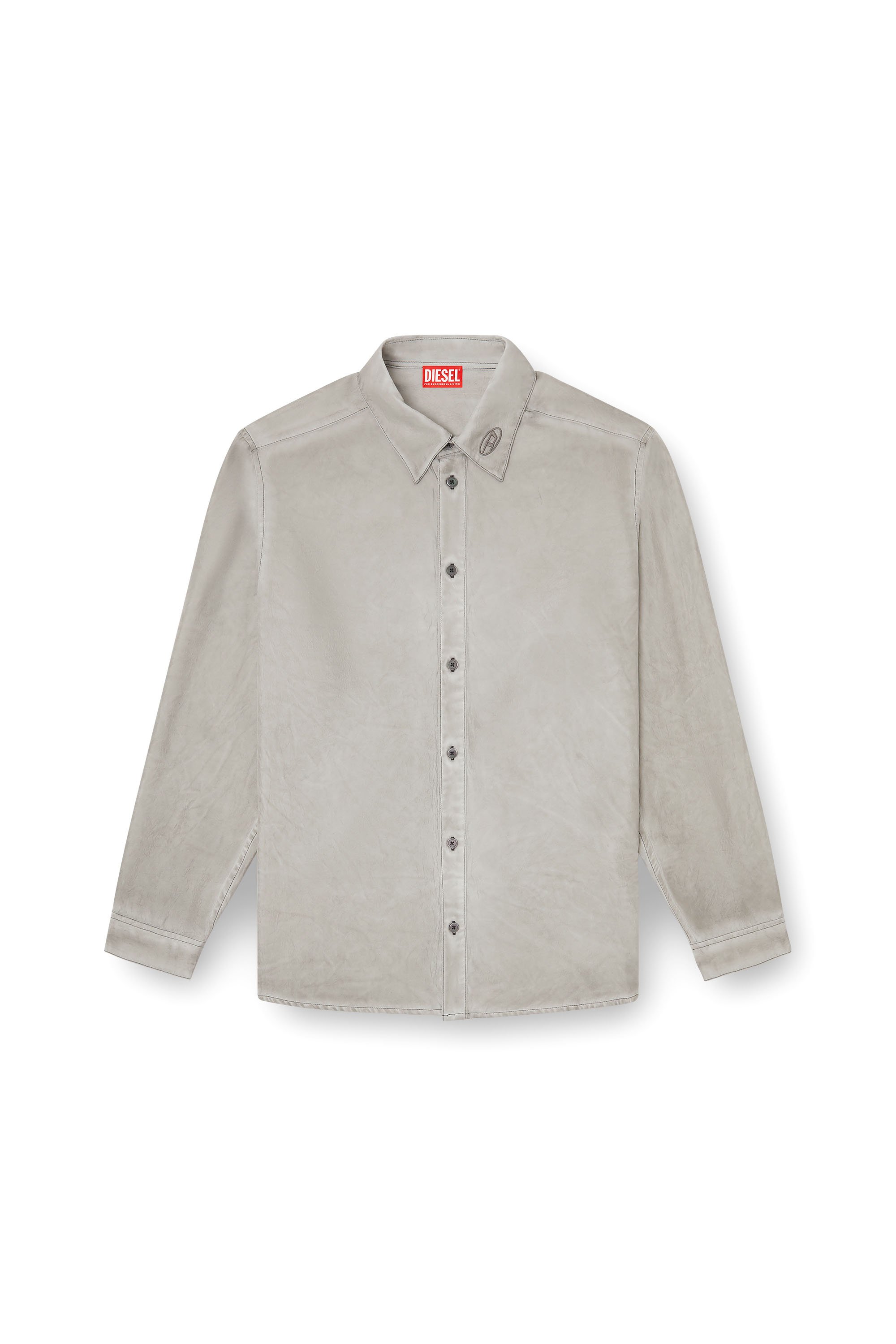 Diesel - S-LEON, Unisex's Fluid crinkled shirt with logo collar in Grey - 4