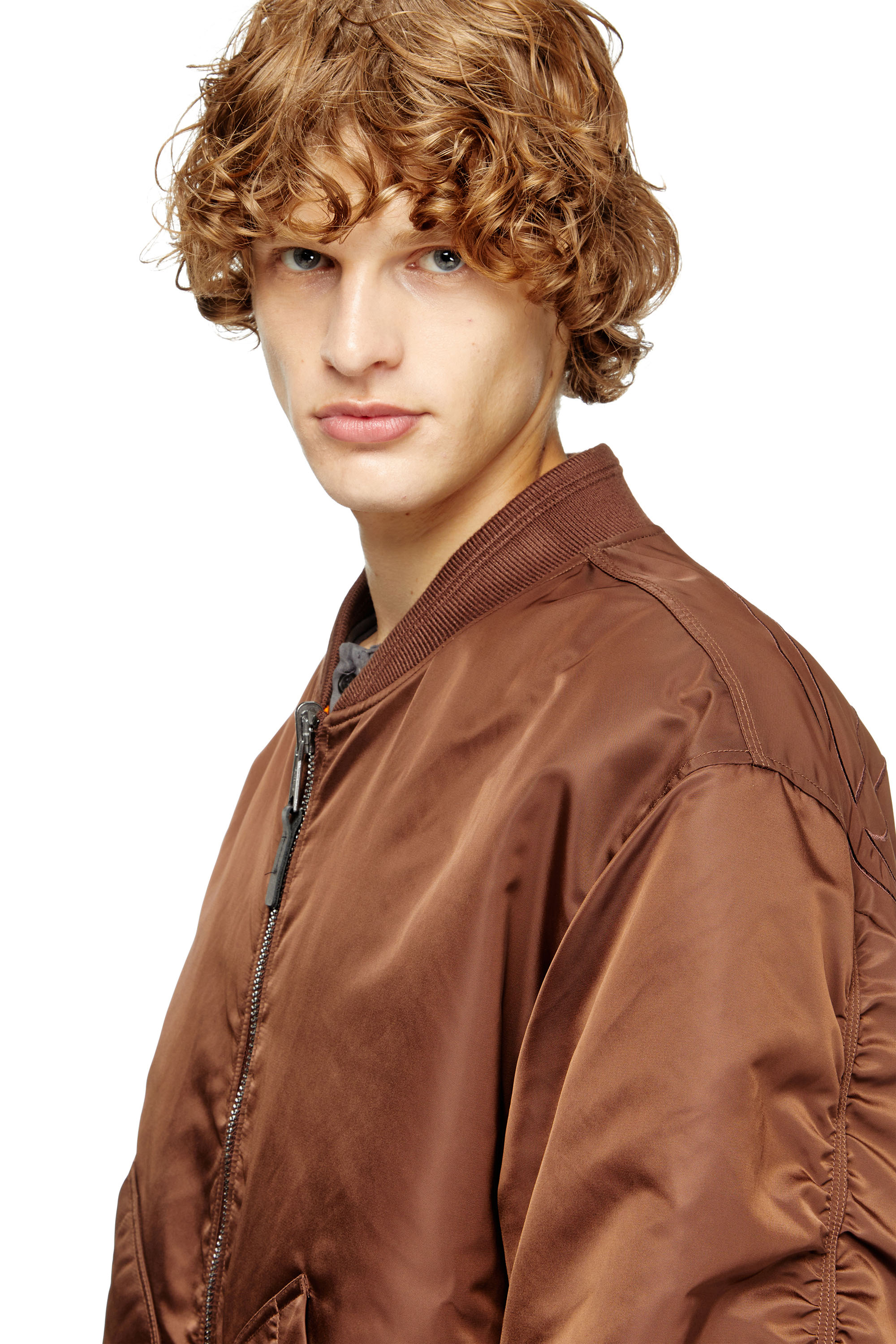 Diesel - J-HELD, Man's Bomber in padded nylon with Oval D in Brown - 5