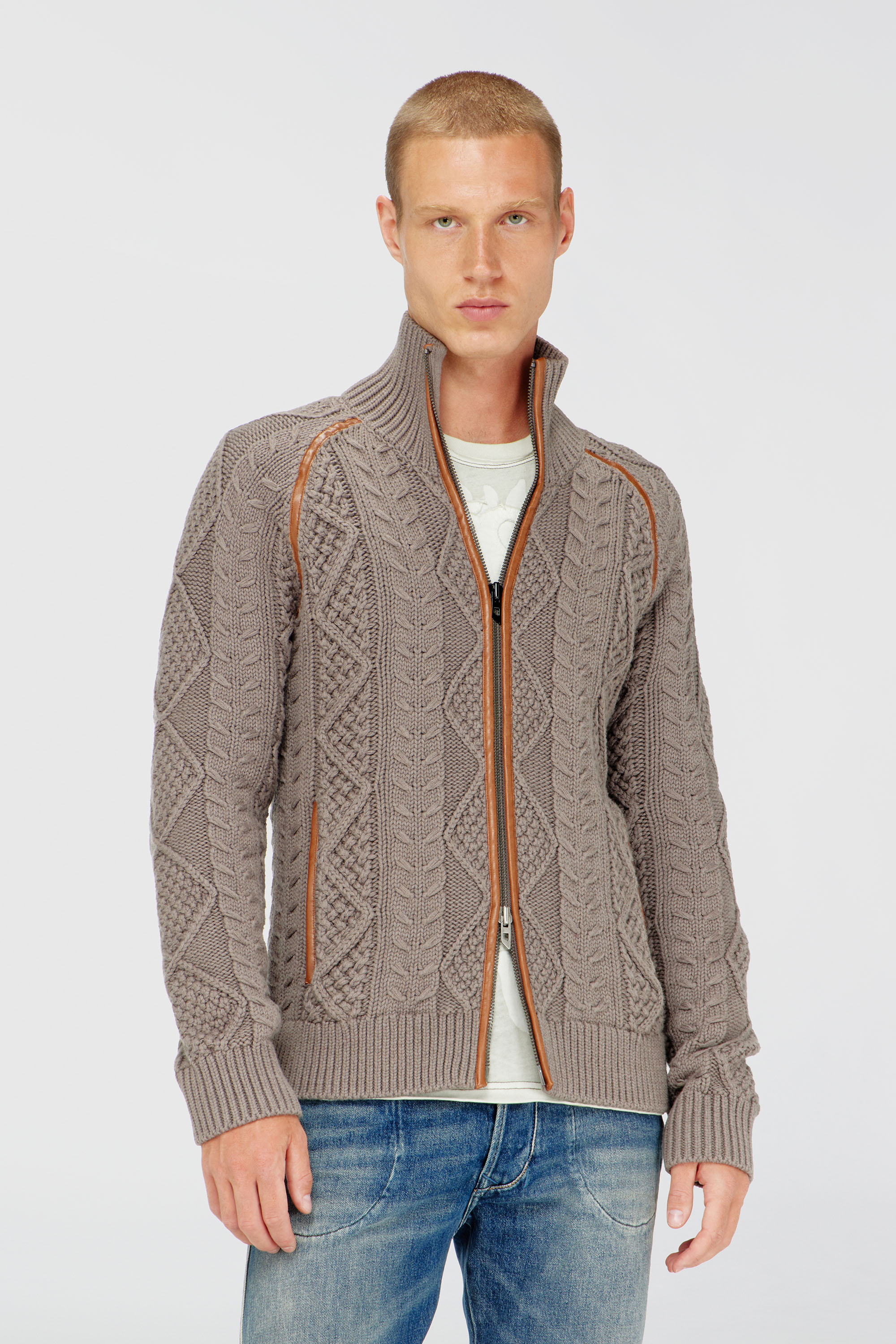 Diesel - K-INOKI, Man's Zip cardigan in cable knit in Grey - 1