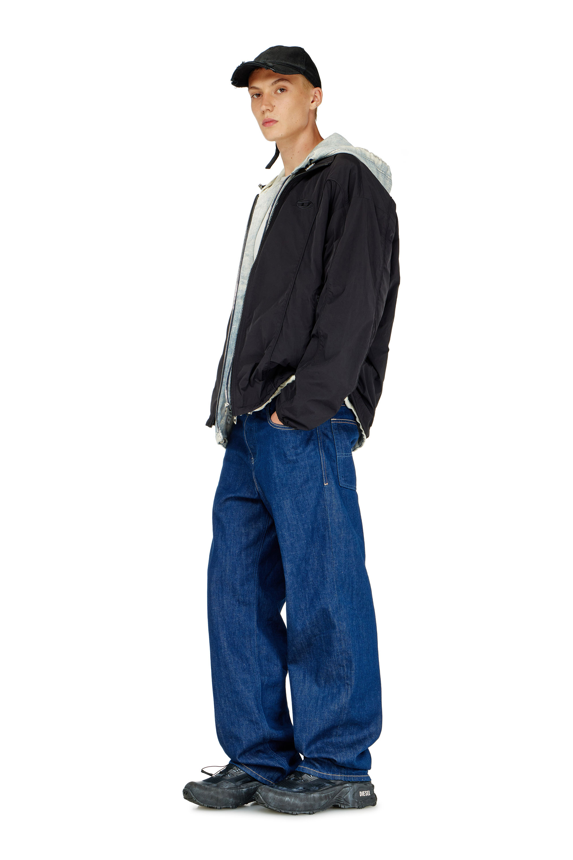 Diesel - J-FIVE-WRD-AKAD, Man's Crinkled-nylon jacket with piping in Black - 2