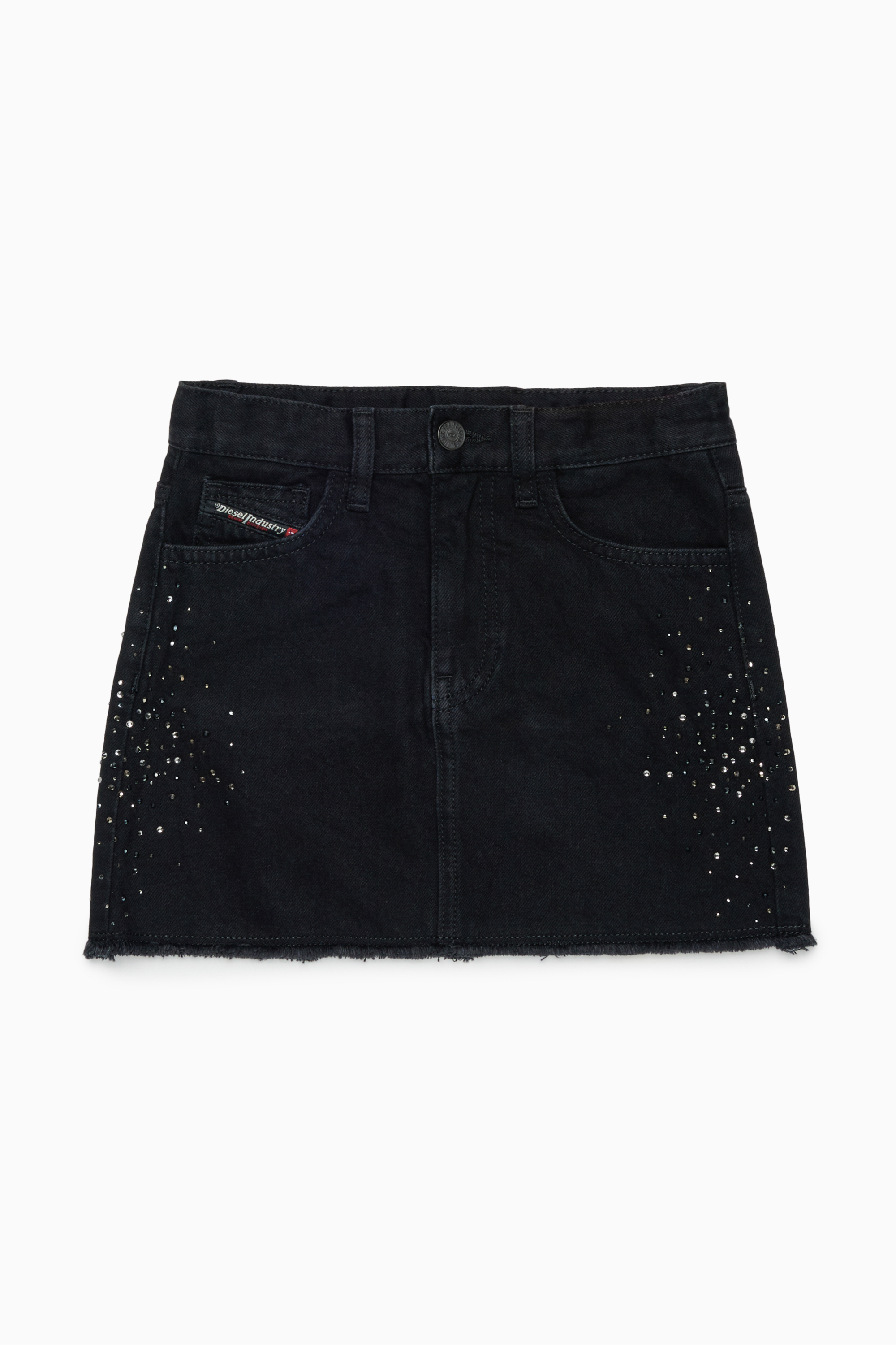 Diesel - GIANNA-SP, Woman's Frayed denim mini skirt with rhinestones in Black/Dark grey - 1