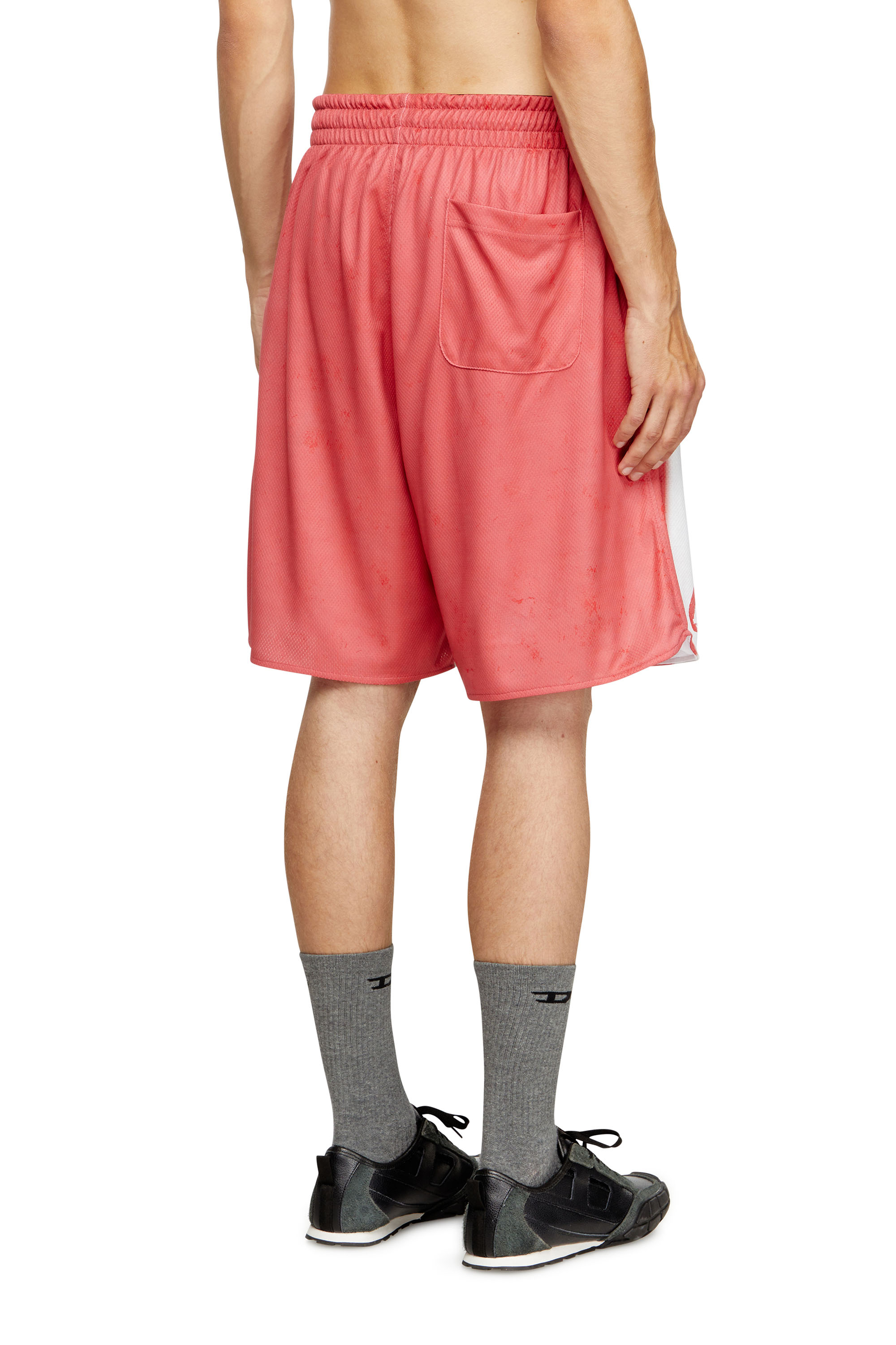 Diesel - P-KURT, Man's Striped shorts with photo patches in Red/White - 4