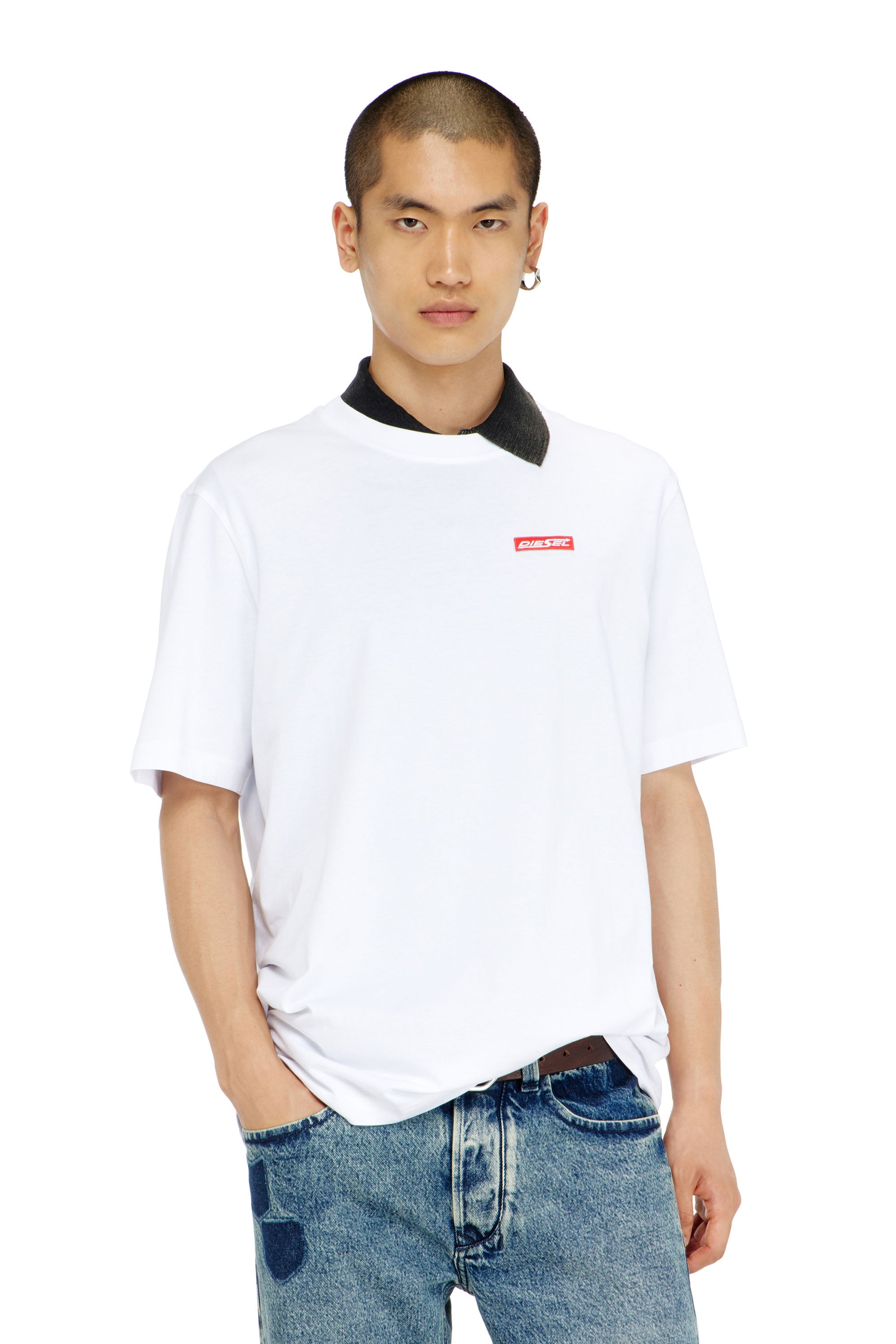 Diesel - T-ADJUST-AA12, Man's Cotton T-shirt with logo patch in White - 1