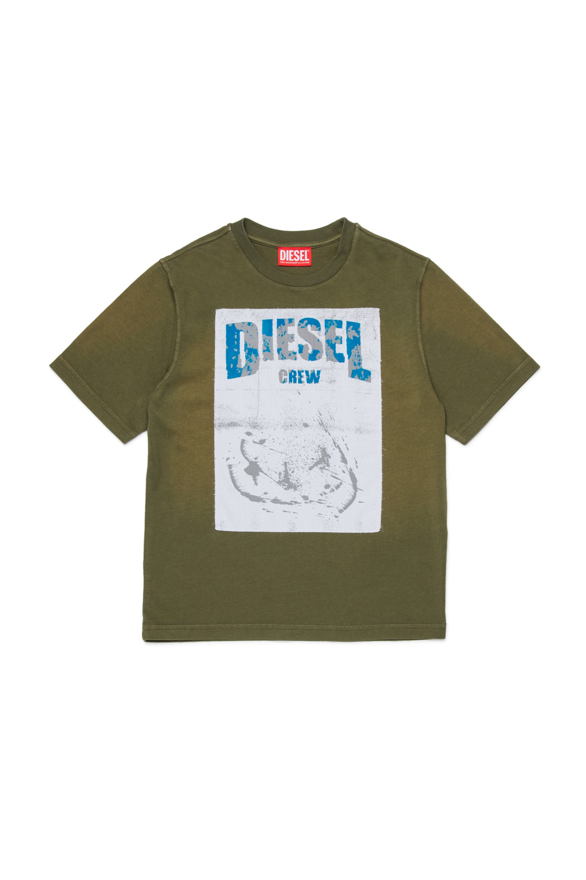 Diesel - TBERS OVER, Man's Cotton T-shirt with flocked Diesel graphic print in Green - 1