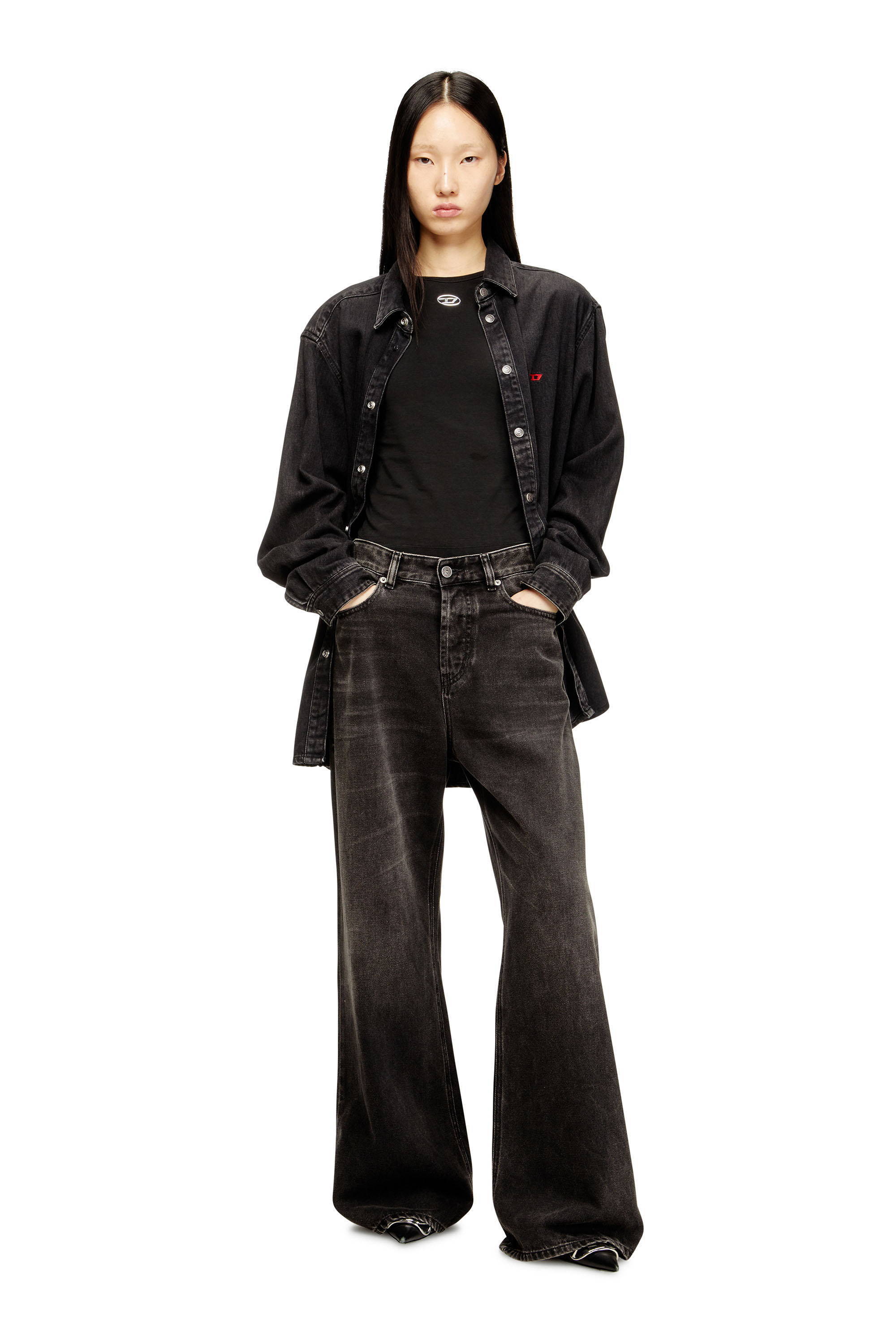 Diesel - T-UNCUTIESLONG-LS-OD, Woman's Cotton sweater with Oval D logo in Black - 2