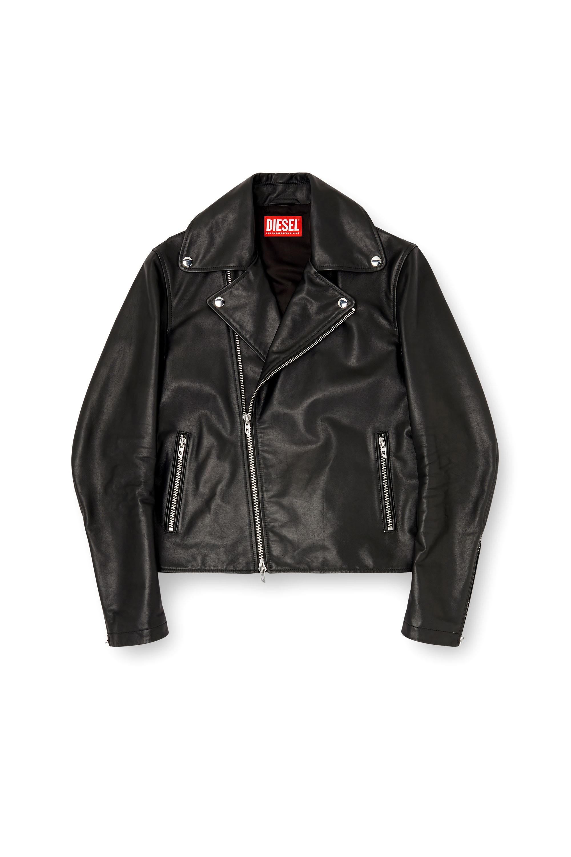 Diesel - L-EO-WRD, Man's Biker jacket in waxed leather in Black - 3