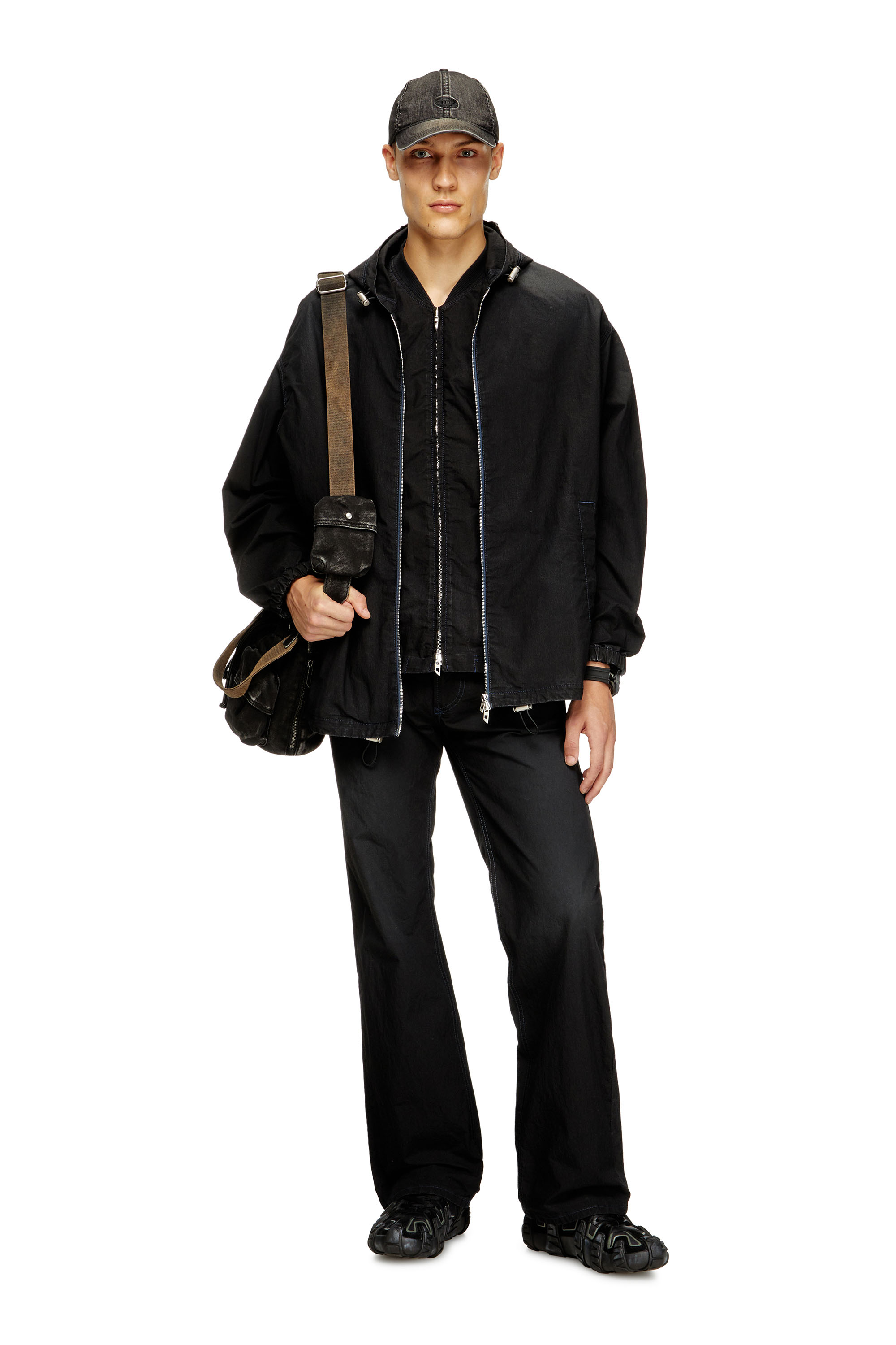 Diesel - D-WYNNY JOGG, Man's Hooded technical JoggJeans jacket in Black/Dark grey - 2