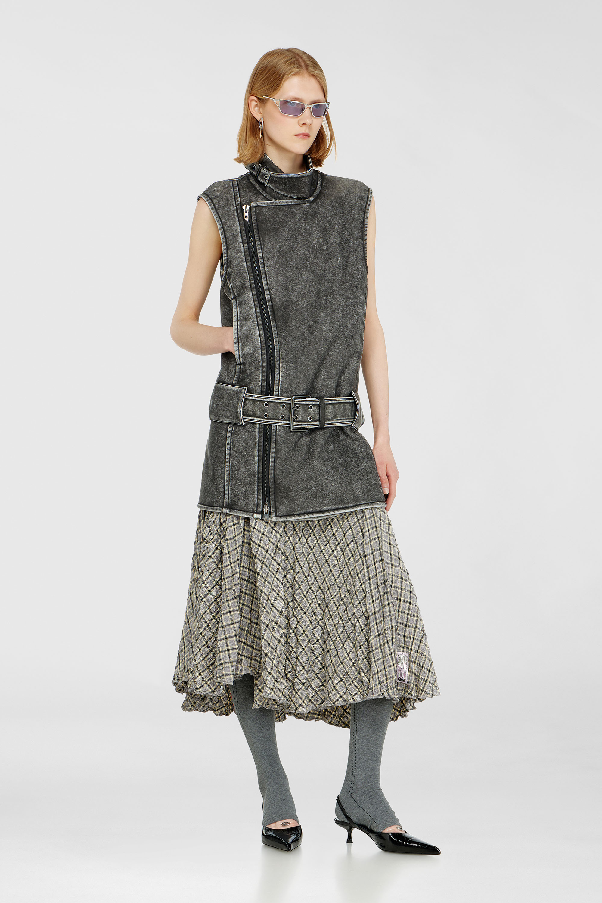 Biker-style mini dress with belt