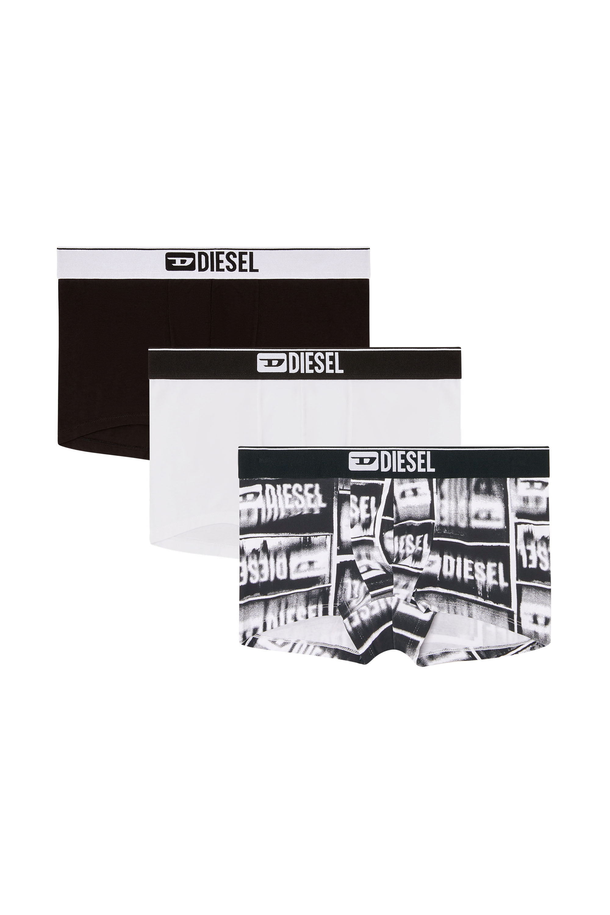 Diesel - DAMIEN-D-BOX-3PACK, Man's 3-pack boxer briefs in stretch cotton in White/Black - 2