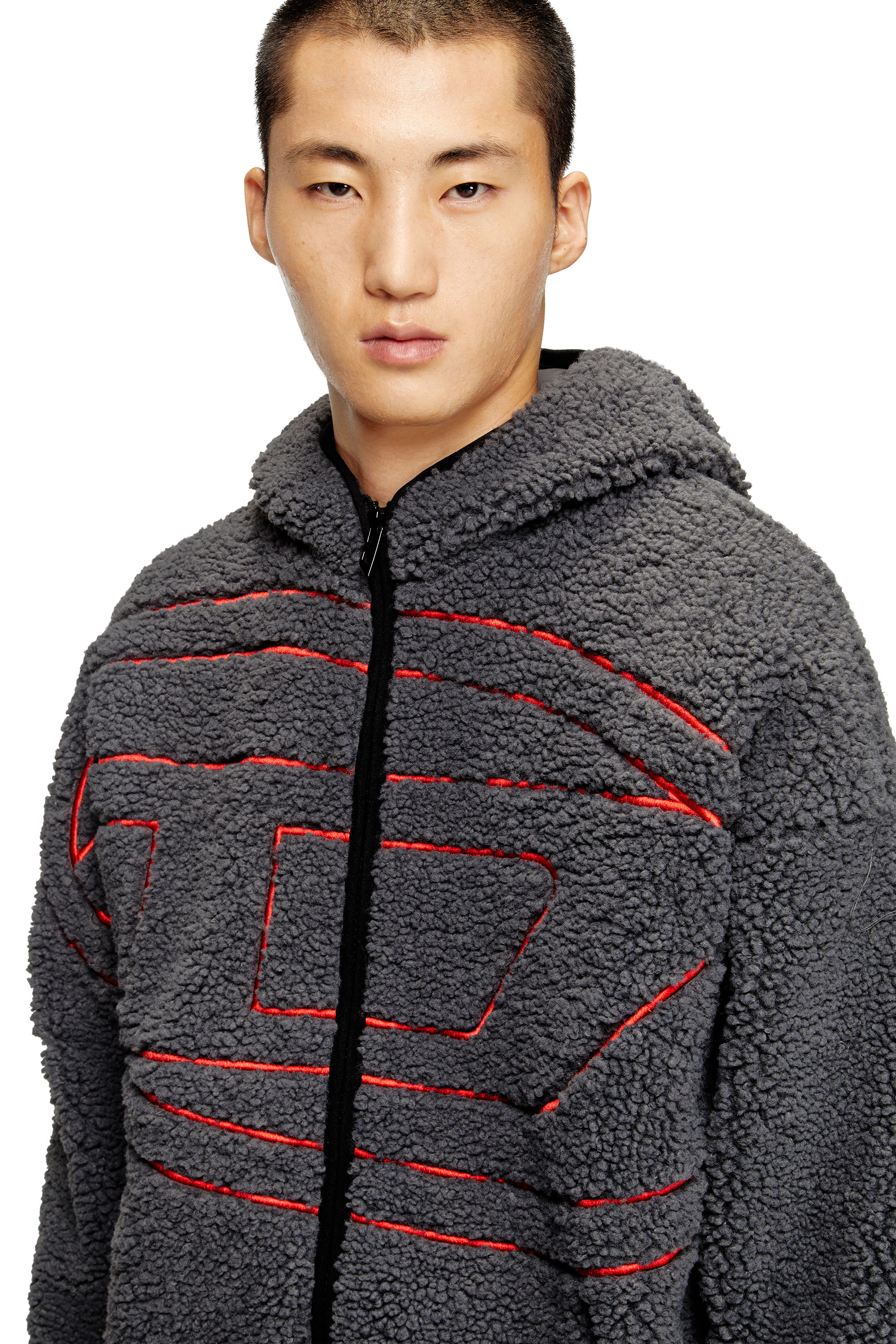 Diesel - S-ZAT, Man's Teddy hoodie sweatshirt in Dark grey - 5