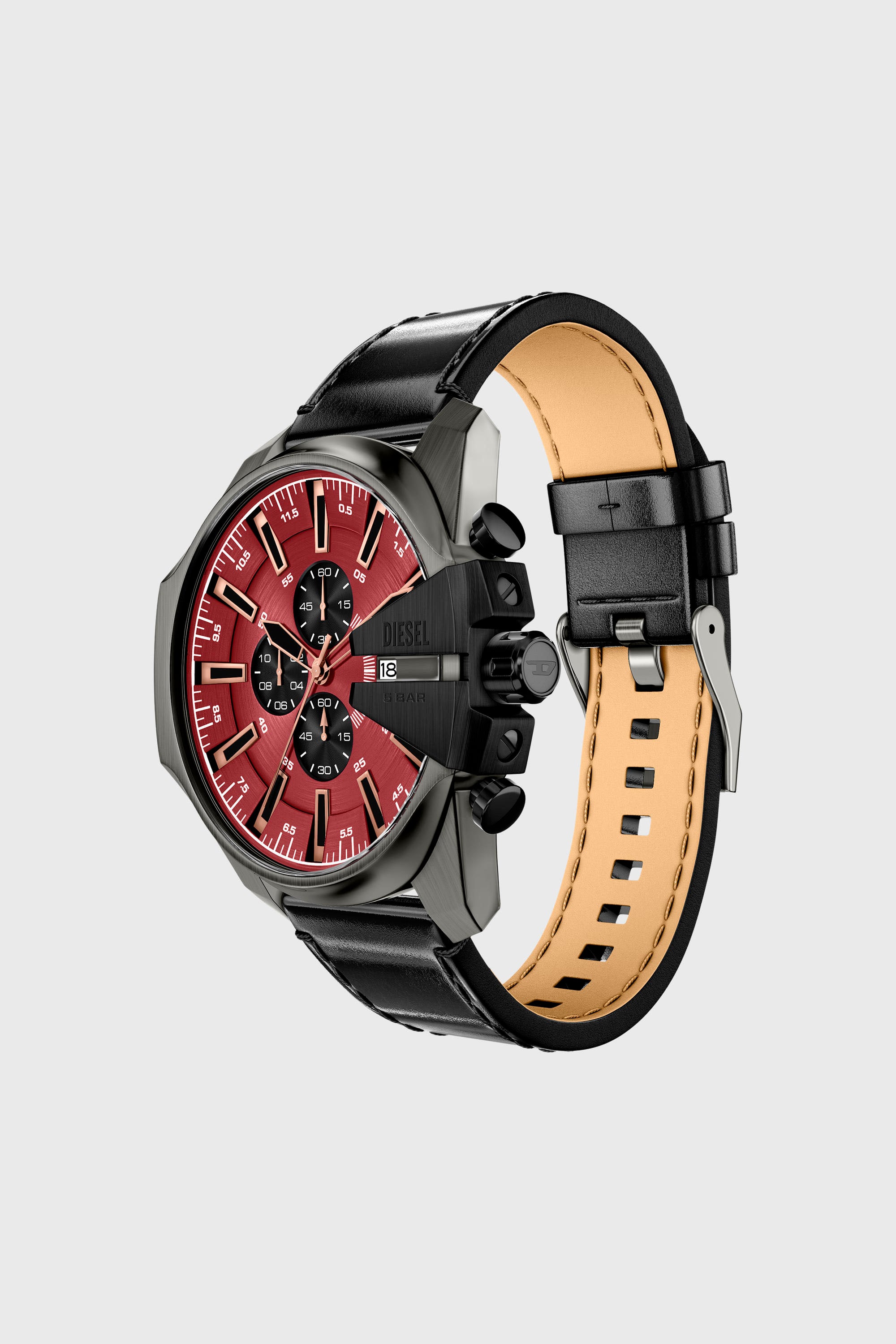 Diesel - DZ4714 WATCH, Man's Mega Chief Slim black leather watch in Black - 7