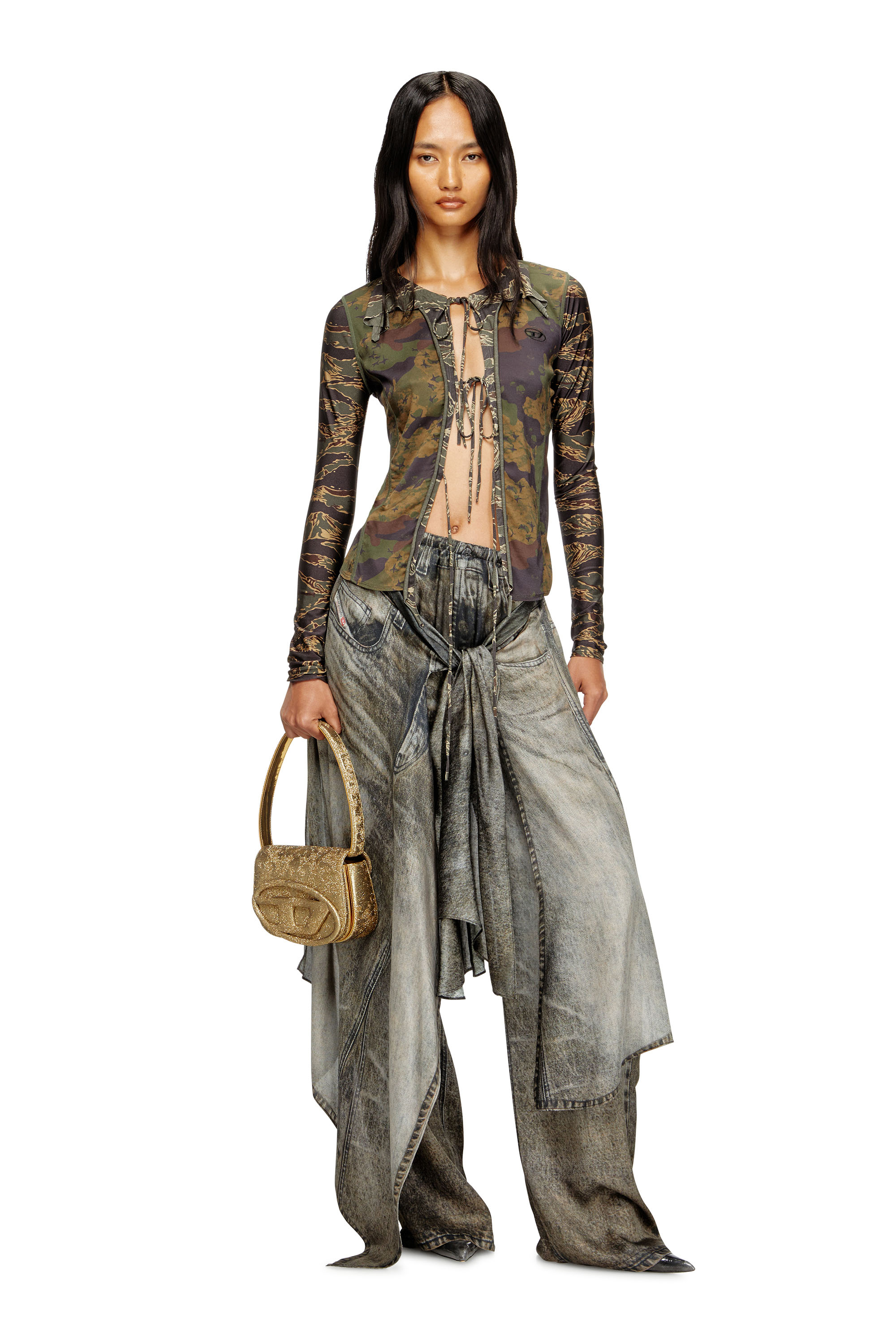 Diesel - 1DR, Woman's 1DR-Iconic 1DR bag in glitter-camo Lurex in Gold - 6